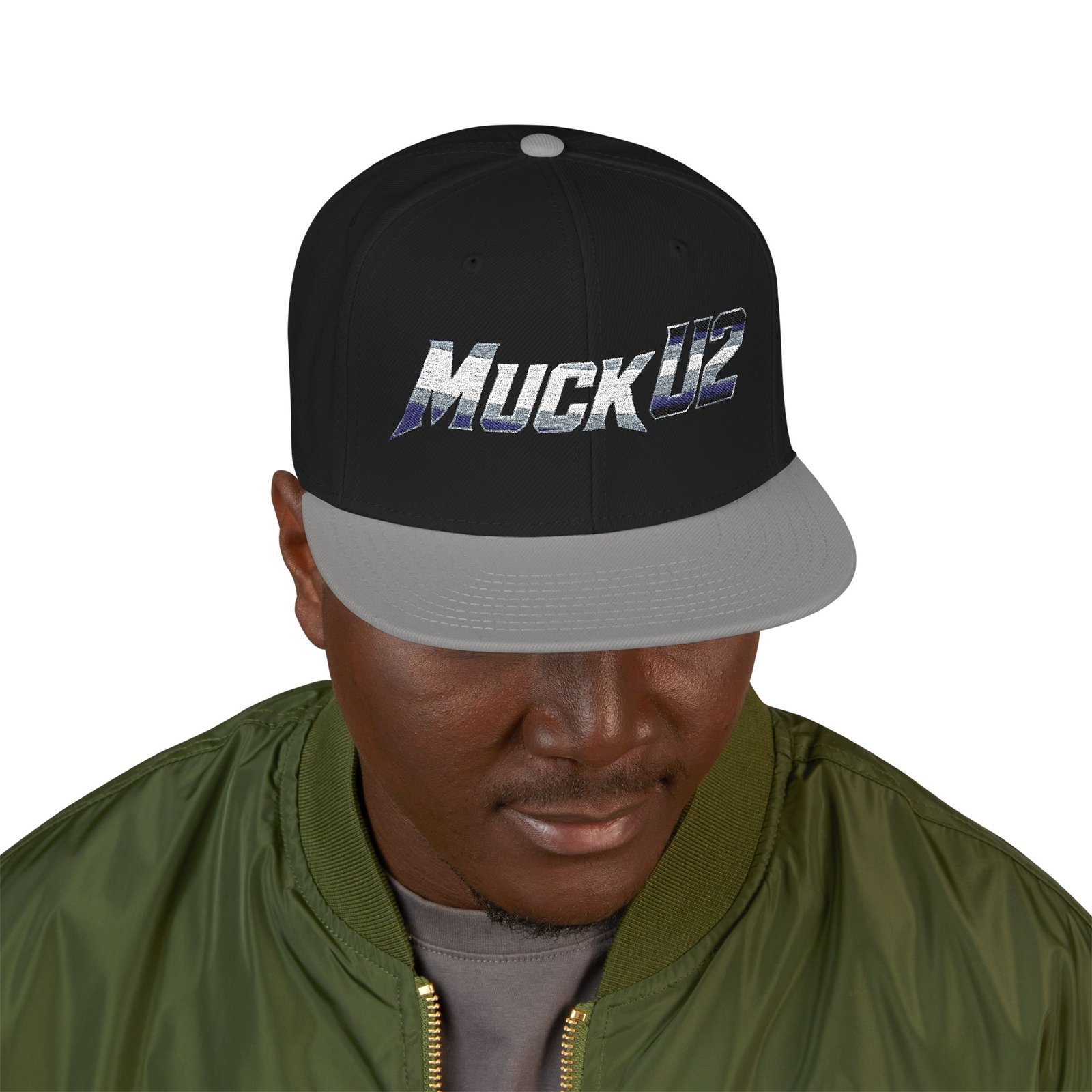 MuckU2 Snapback Poker Cap – Gradient Silver & Blue Logo