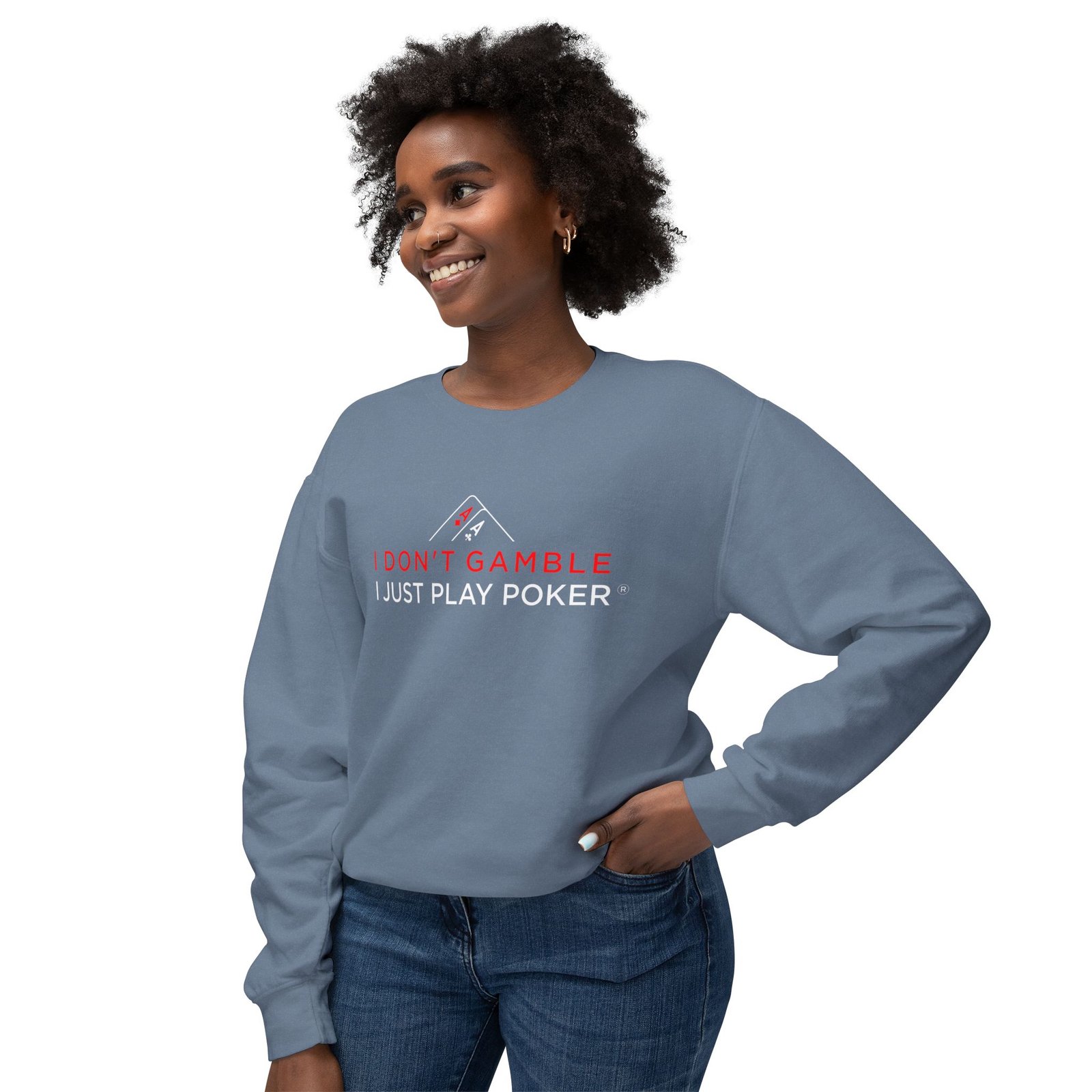 I Don’t Gamble, I Just Play Poker Sweatshirt – Red & White Print