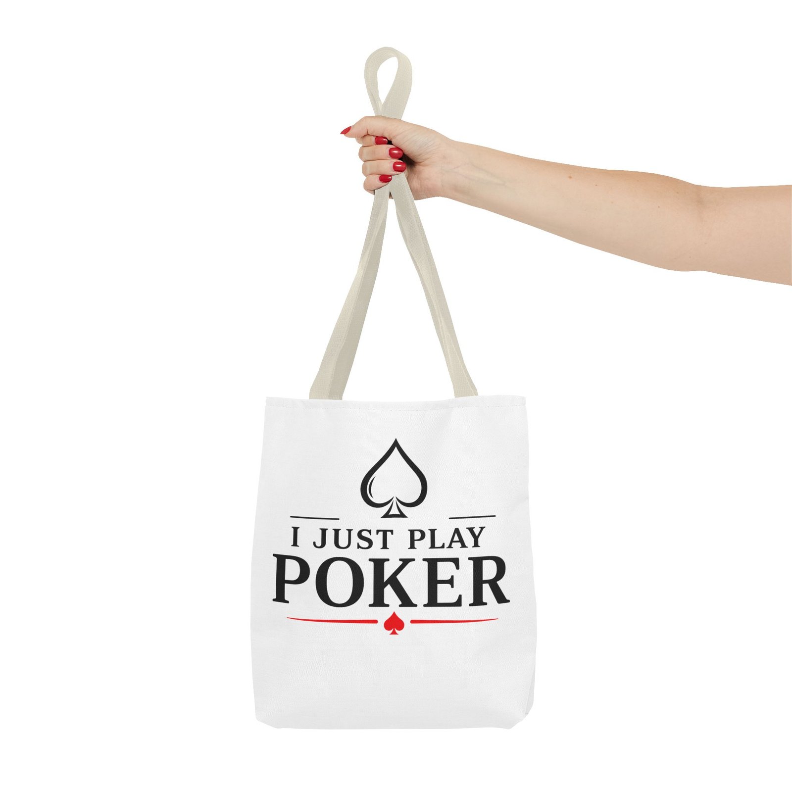 I Just Play Poker Tote Bag – Black & Red Poker Logo