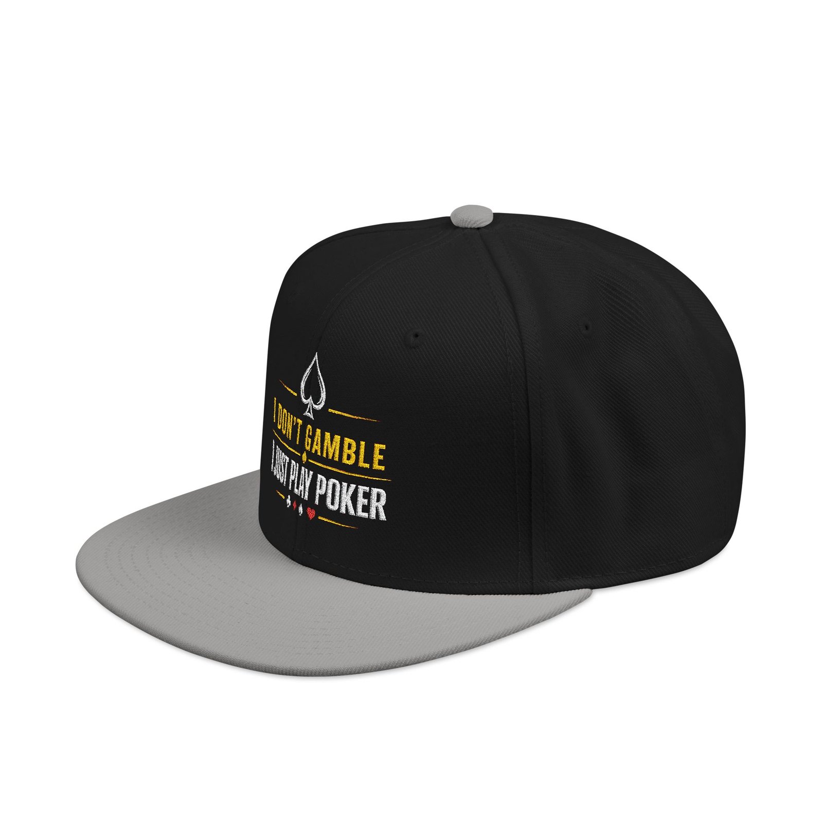 I Don’t Gamble, I Just Play Poker Snapback Cap – Gold & White Logo