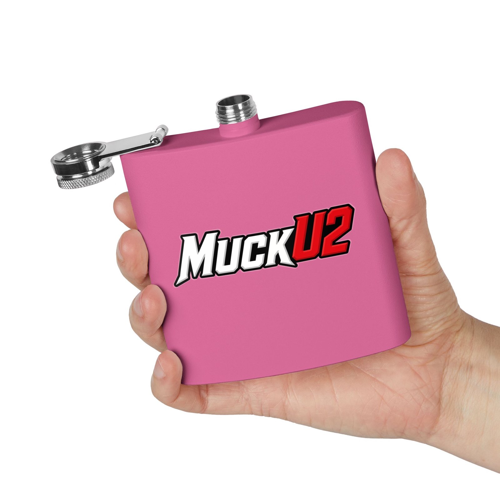 MuckU2 Flask – White & Red Logo Poker Flask