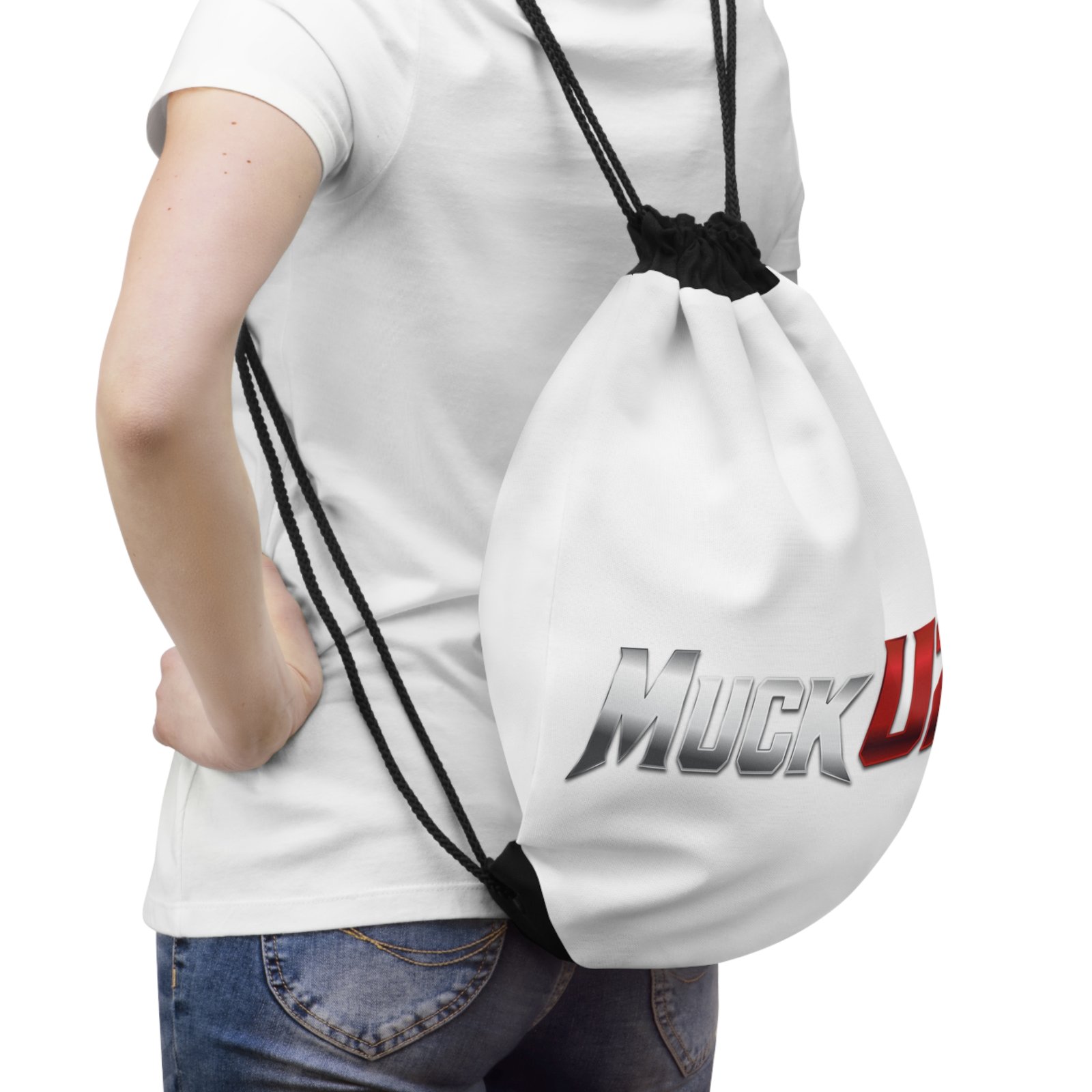 MuckU2 Drawstring Bag – Silver & Red Logo Poker Gym Bag