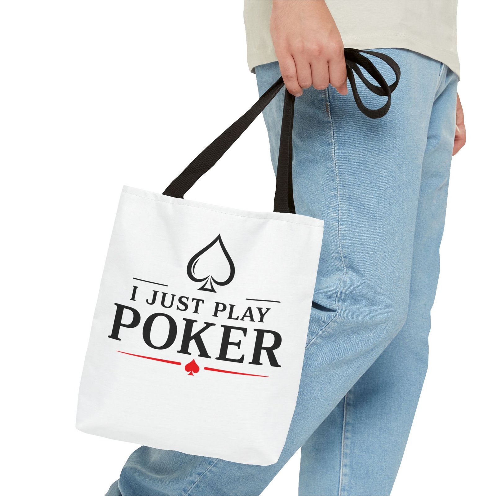 I Just Play Poker Tote Bag – Black & Red Poker Logo