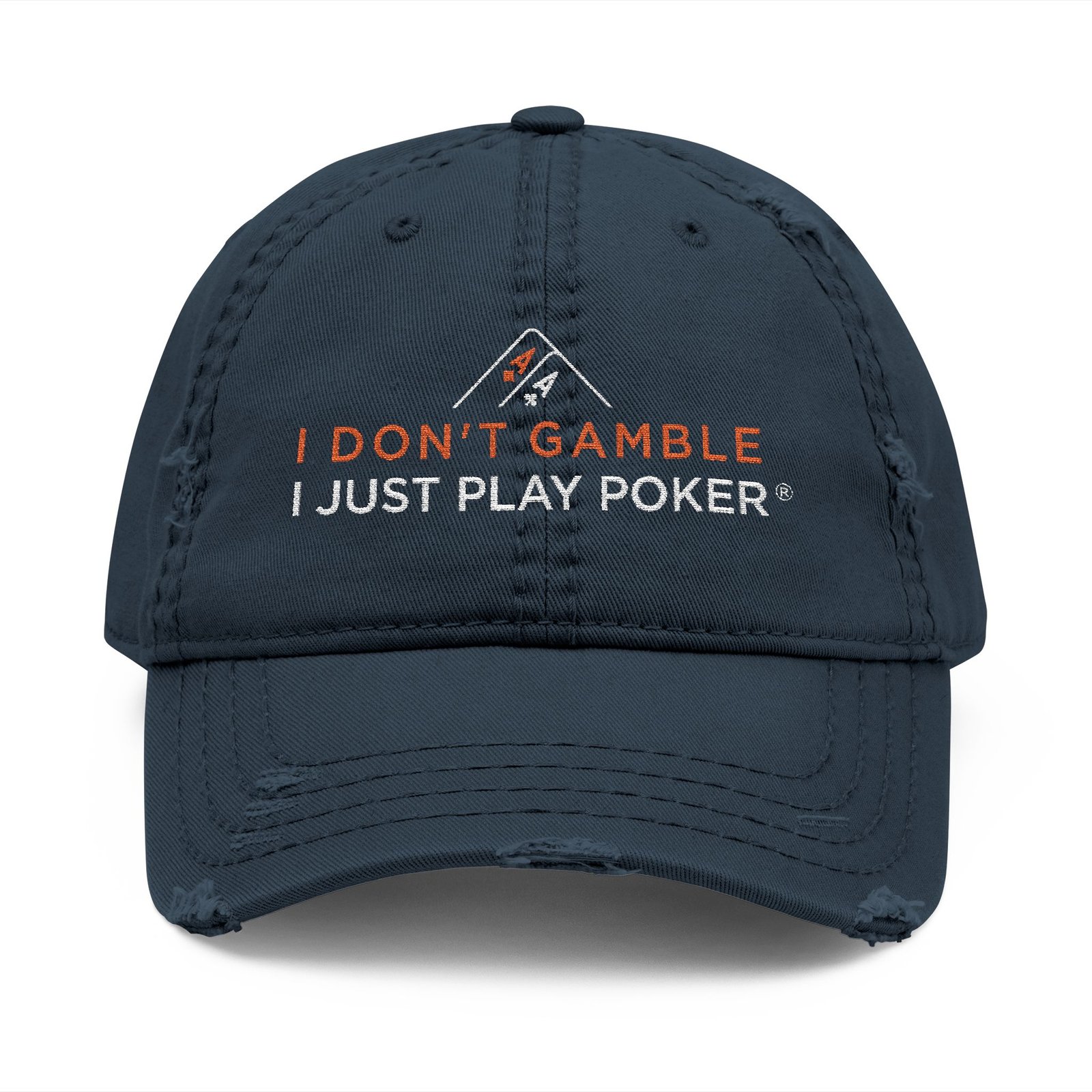 I Don’t Gamble, I Just Play Poker Distressed Dad Hat – Red & White Poker Logo