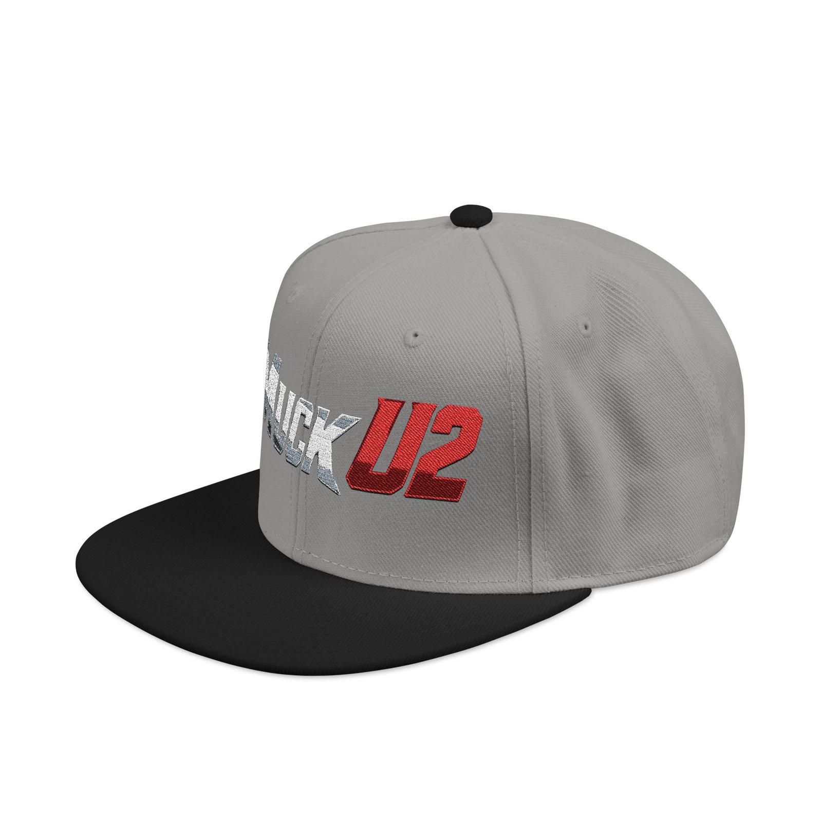 MuckU2 Snapback Poker Cap – Gradient Silver & Red Logo