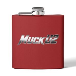 MuckU2 Flask – Silver & Red Logo Poker Flask