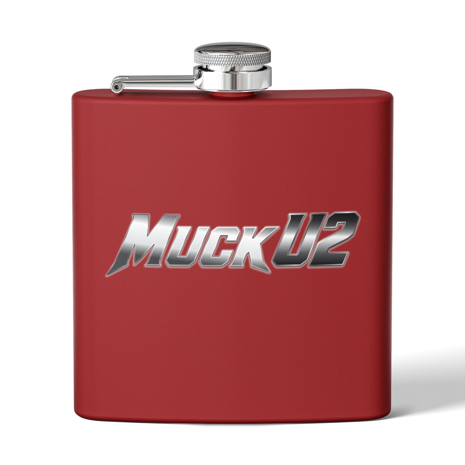 MuckU2 Flask – Silver & Red Logo Poker Flask