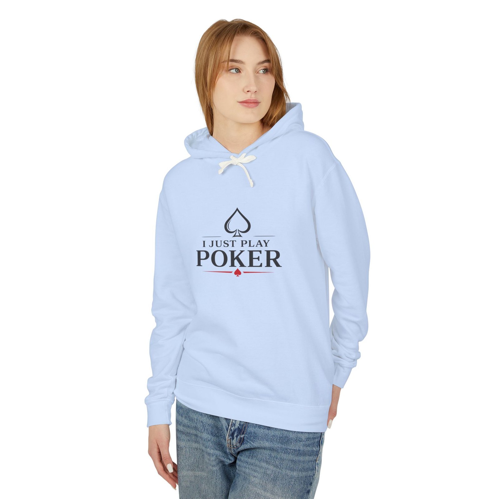 I Just Play Poker Hoodie – Black & Red Poker Logo