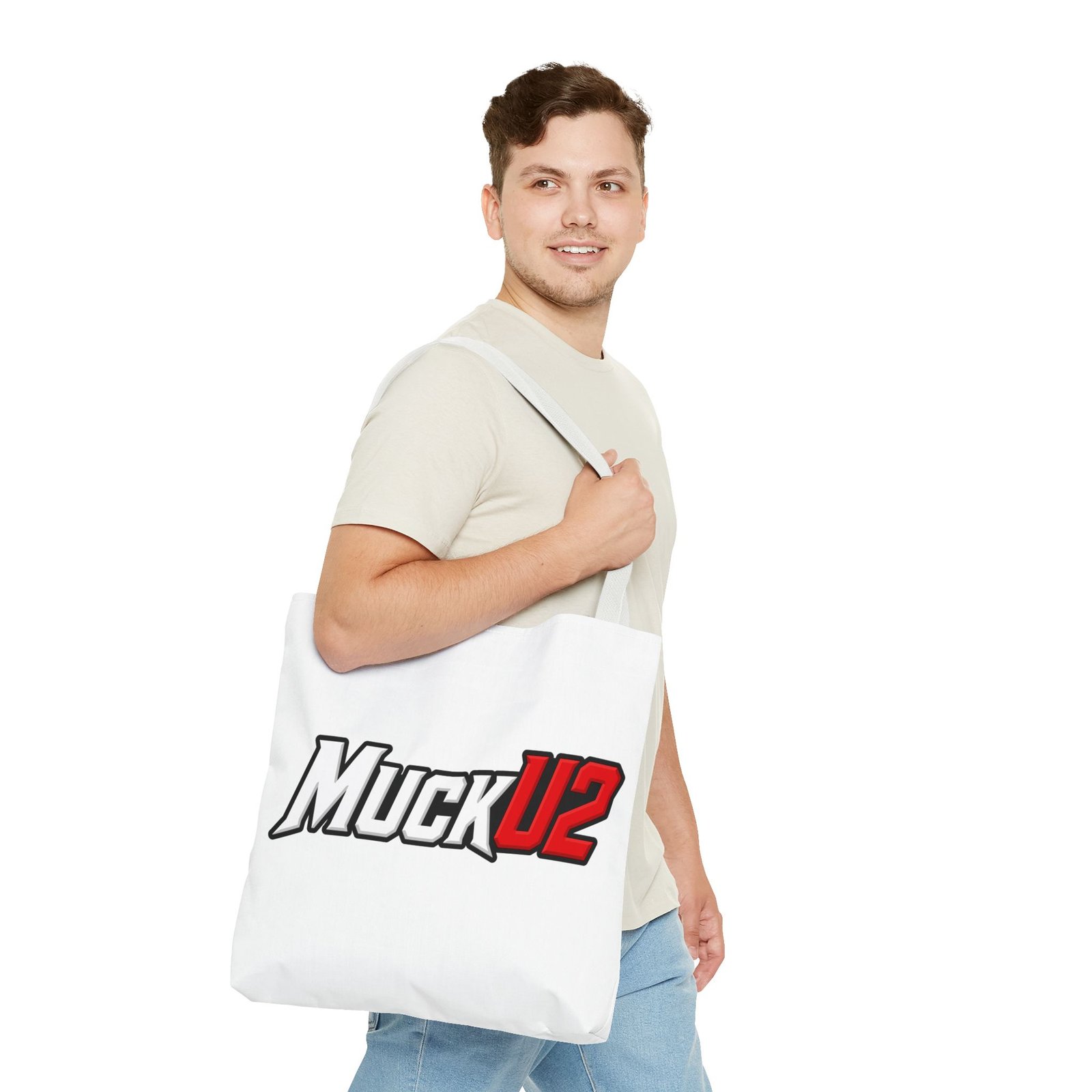 MuckU2 Canvas Tote Bag – White & Red Poker Logo
