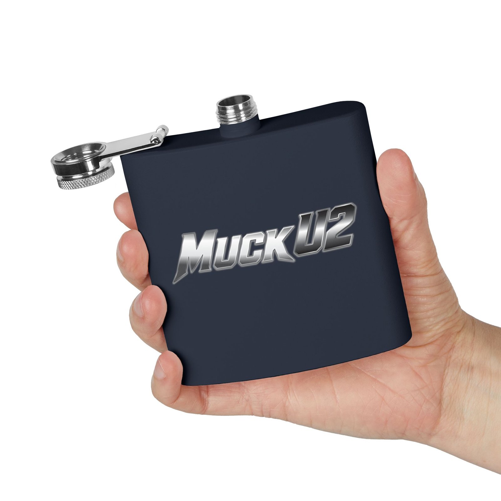 MuckU2 Flask – Silver & Red Logo Poker Flask