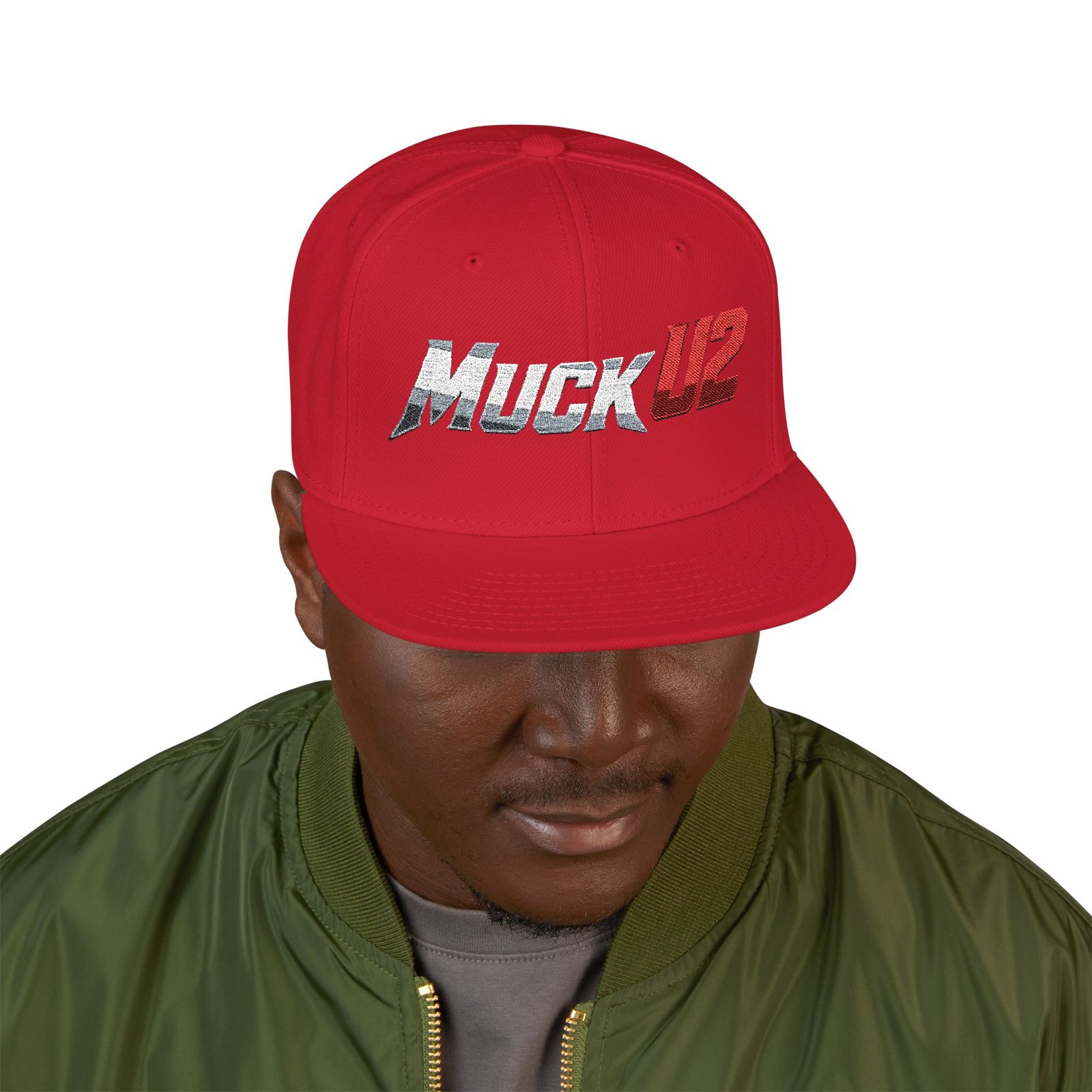 MuckU2 Snapback Poker Cap – Gradient Silver & Red Logo
