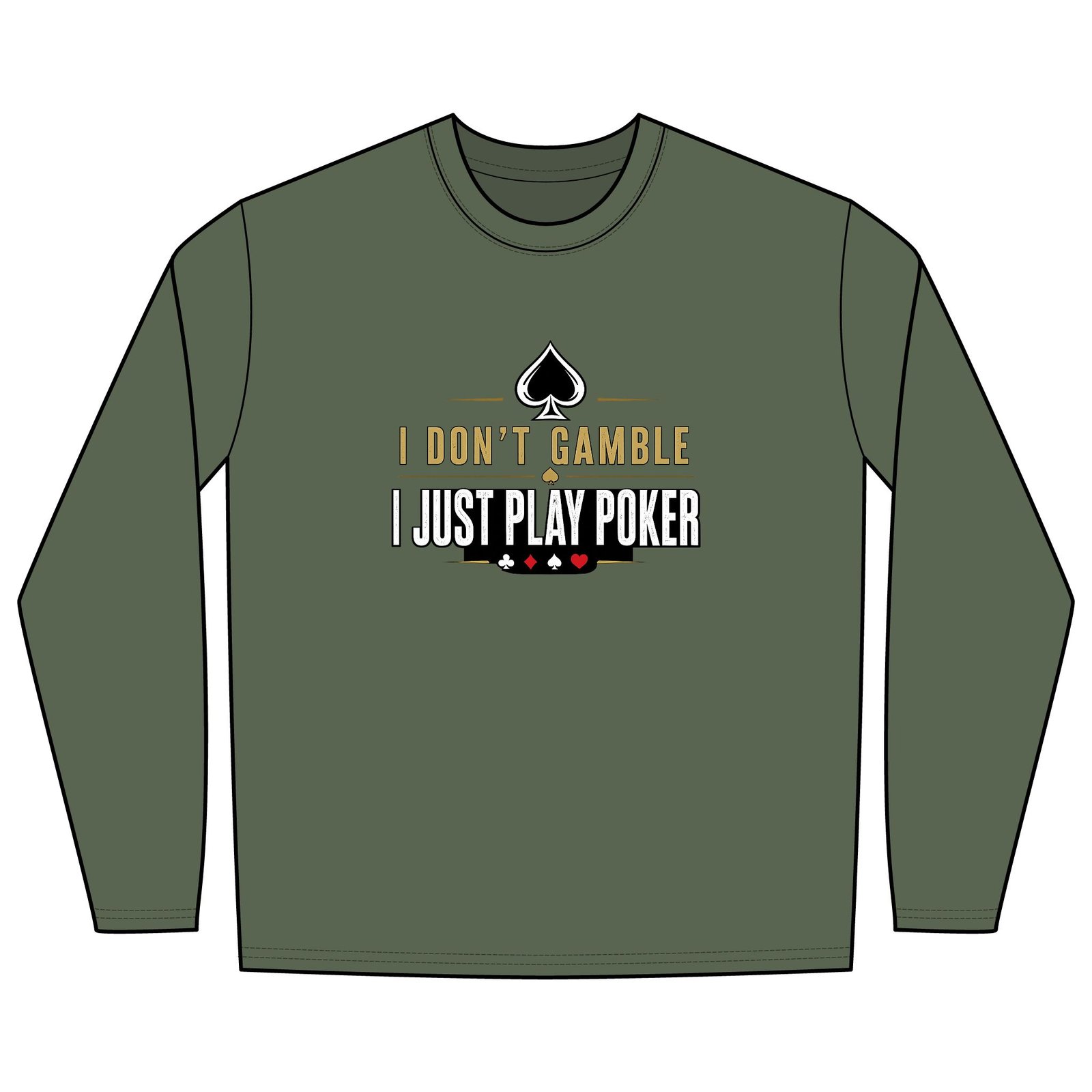 Poker Long Sleeve Shirt – I Don’t Gamble, I Just Play Poker – Gold & Black Print