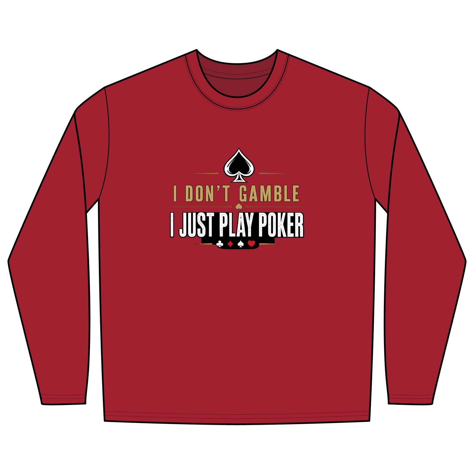 Poker Long Sleeve Shirt – I Don’t Gamble, I Just Play Poker – Gold & Black Print