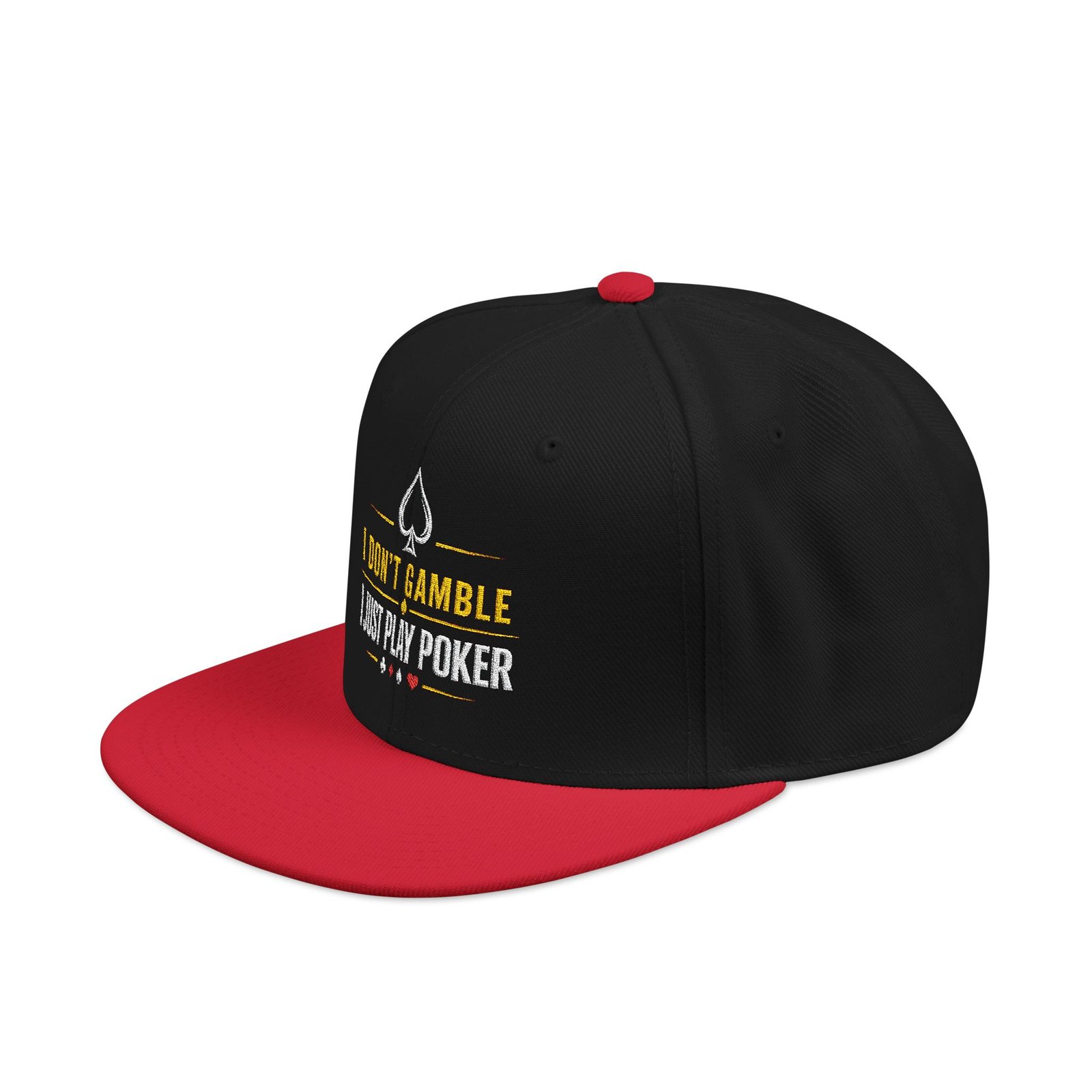 I Don’t Gamble, I Just Play Poker Snapback Cap – Gold & White Logo
