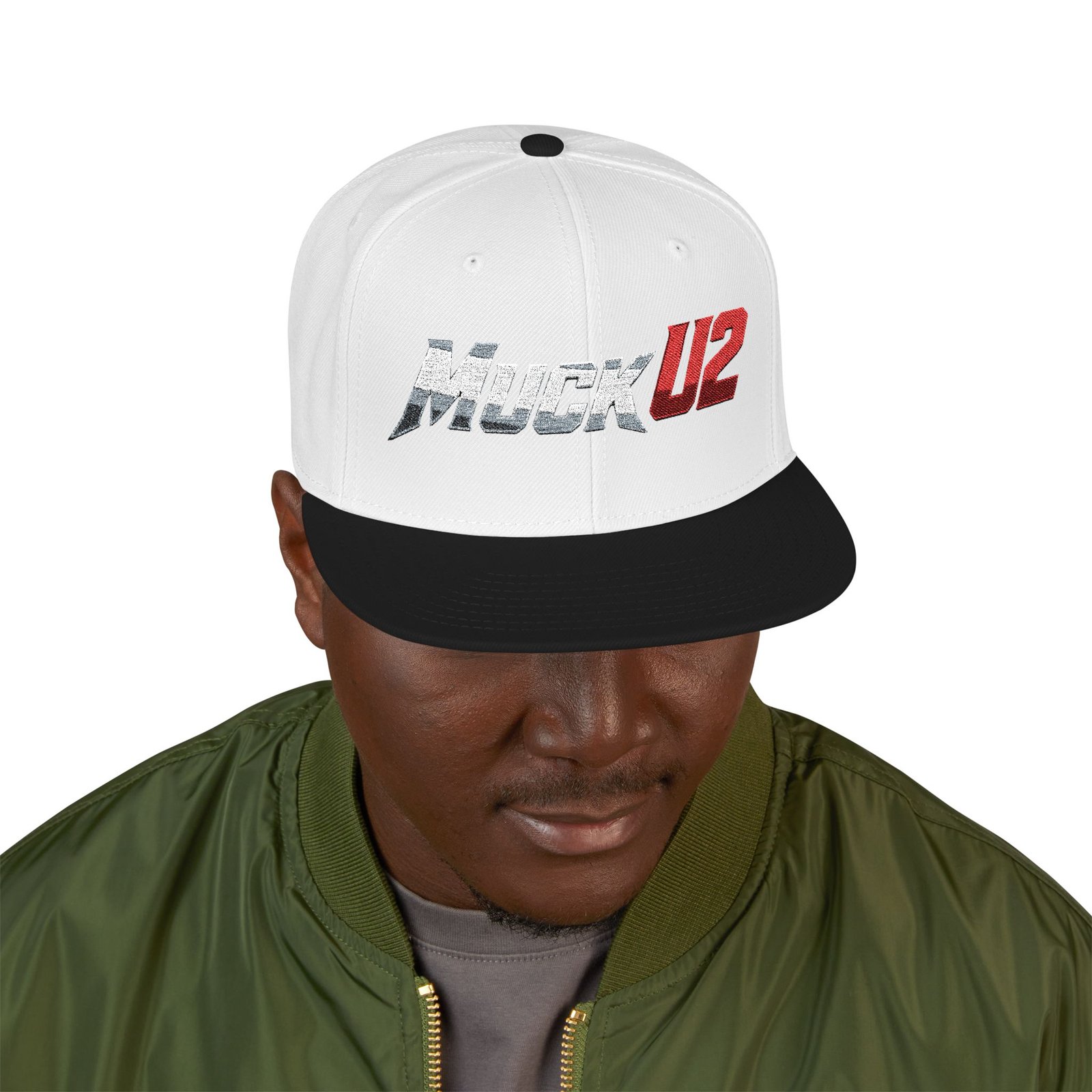 MuckU2 Snapback Poker Cap – Gradient Silver & Red Logo