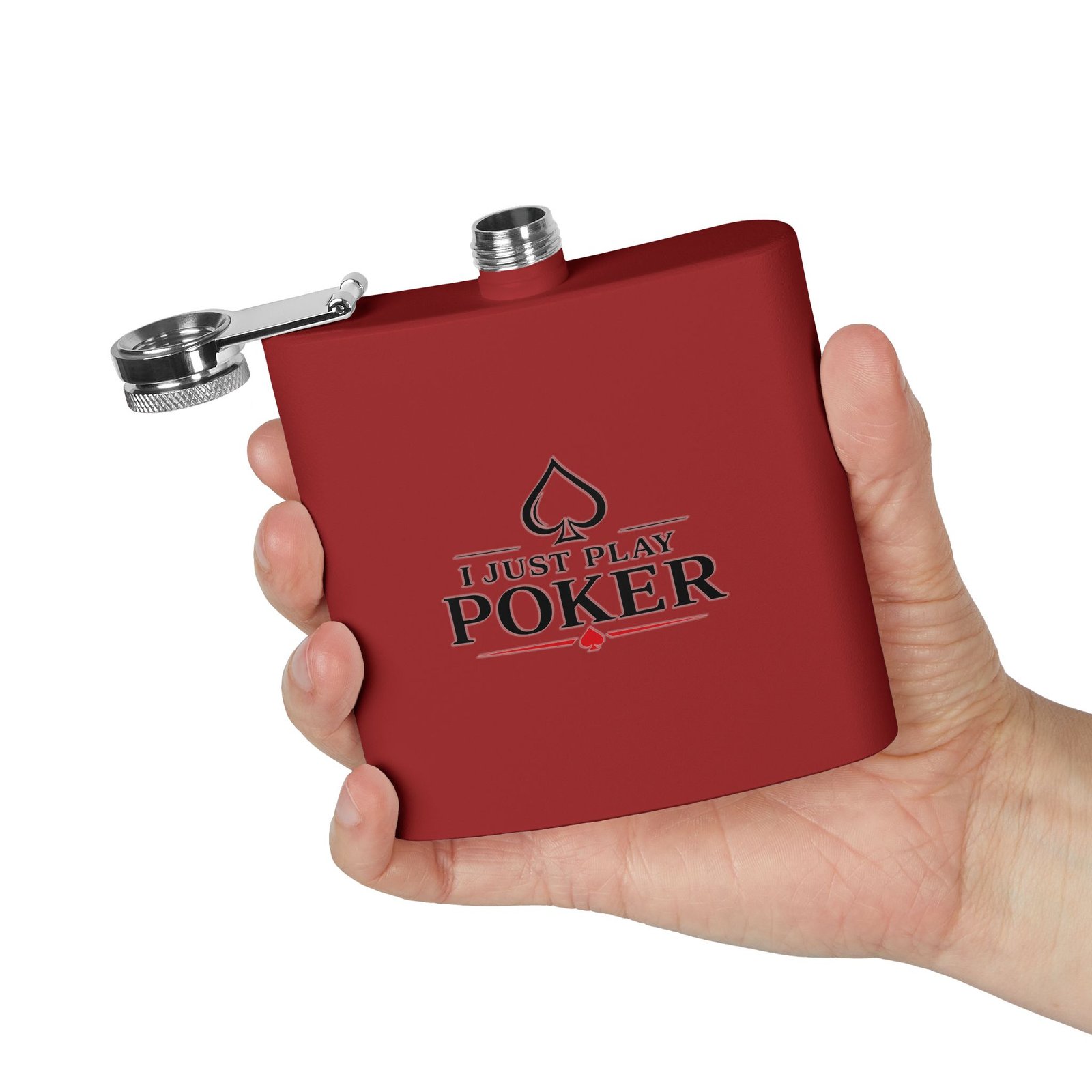 I Just Play Poker Flask – Black & Red Logo