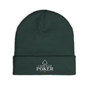 I Just Play Poker Beanie – White & Red Logo