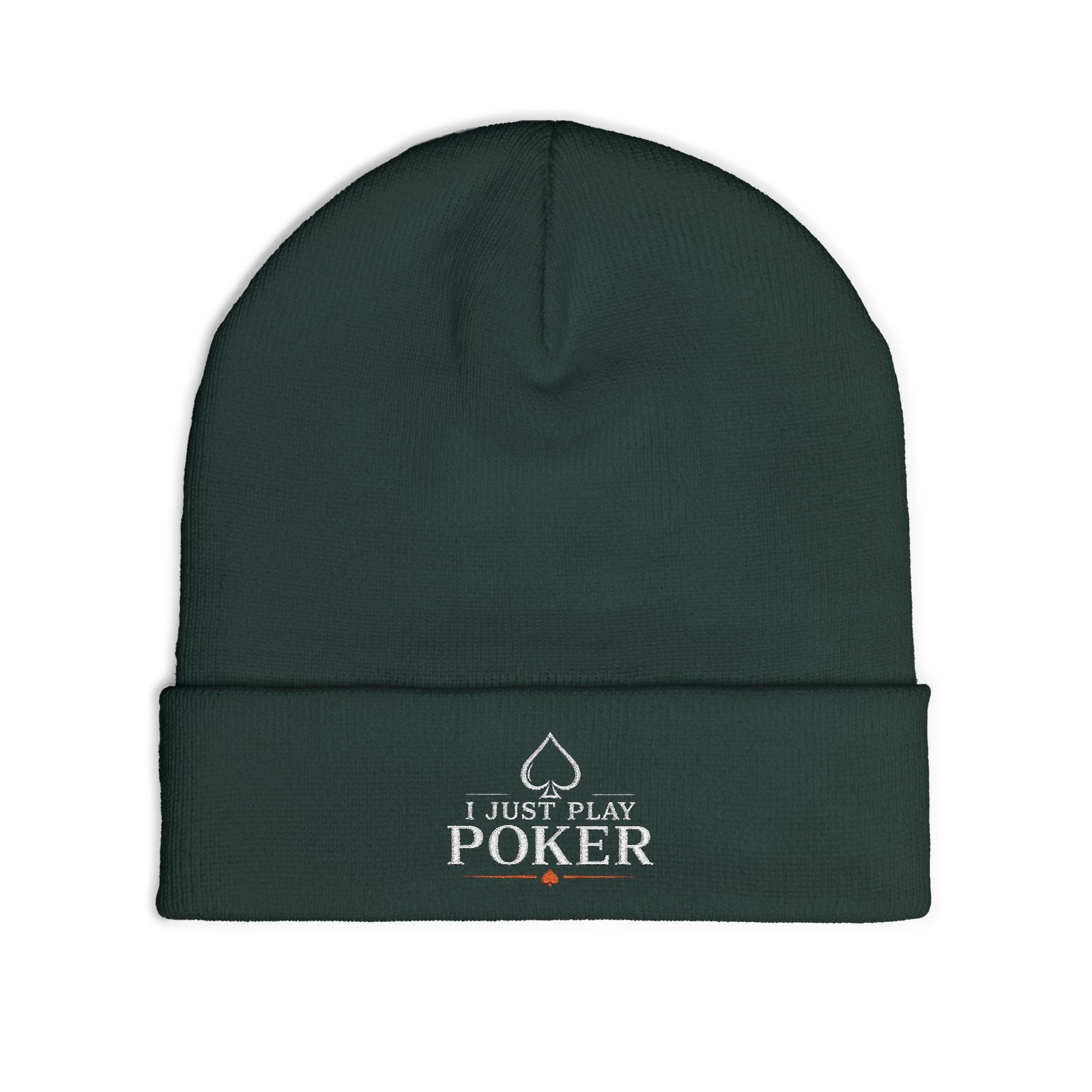 I Just Play Poker Beanie – White & Red Logo