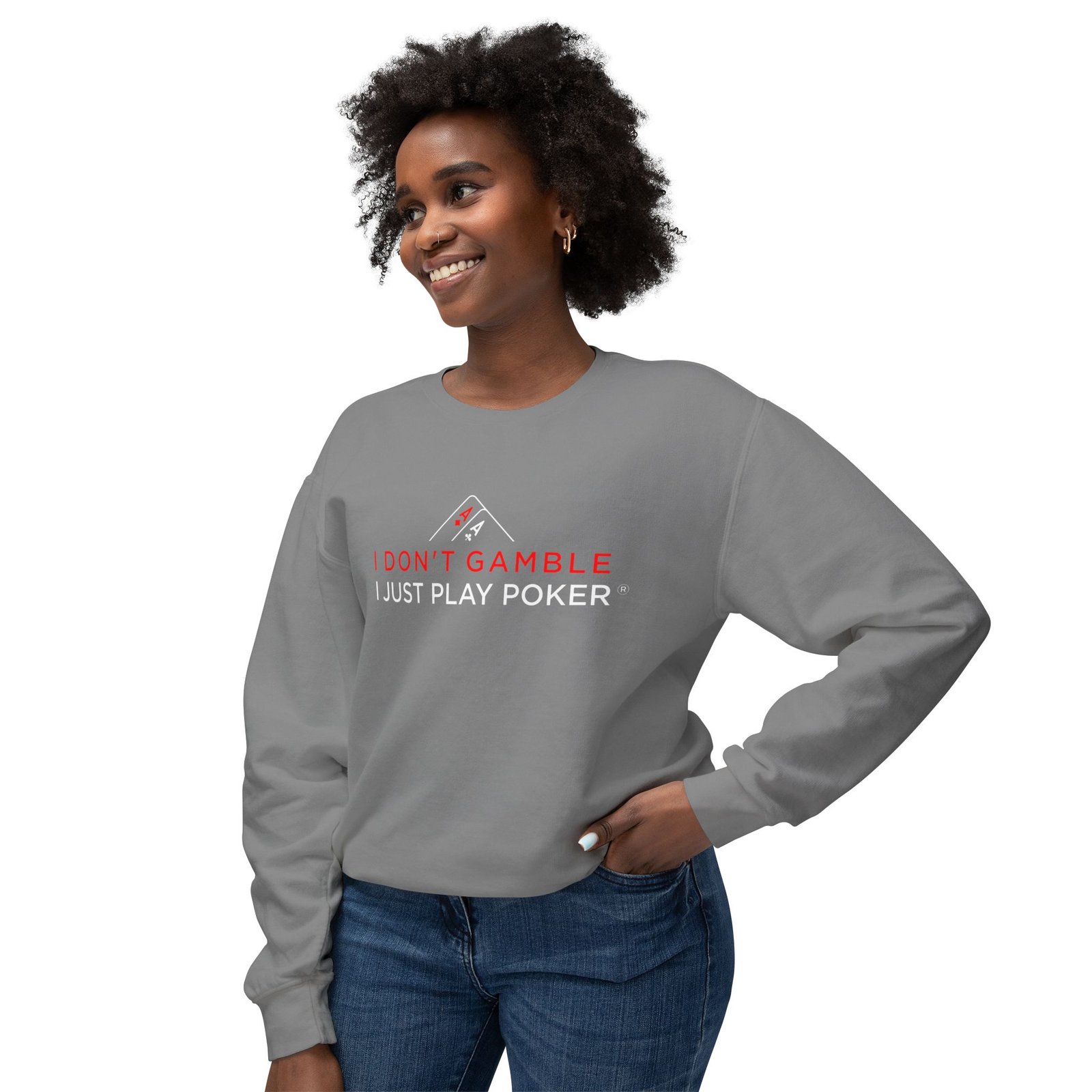 I Don’t Gamble, I Just Play Poker Sweatshirt – Red & White Print