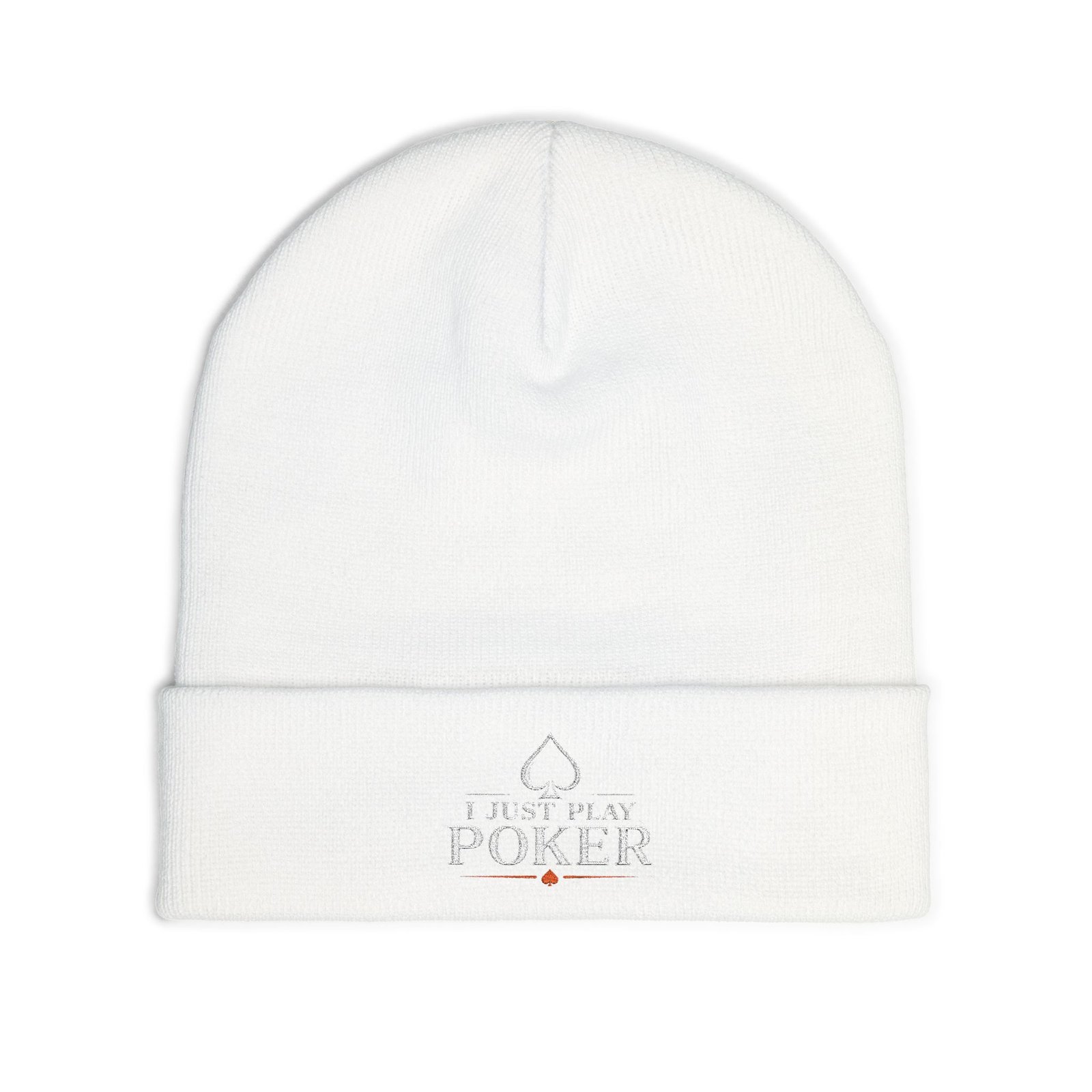 I Just Play Poker Beanie – White & Red Logo