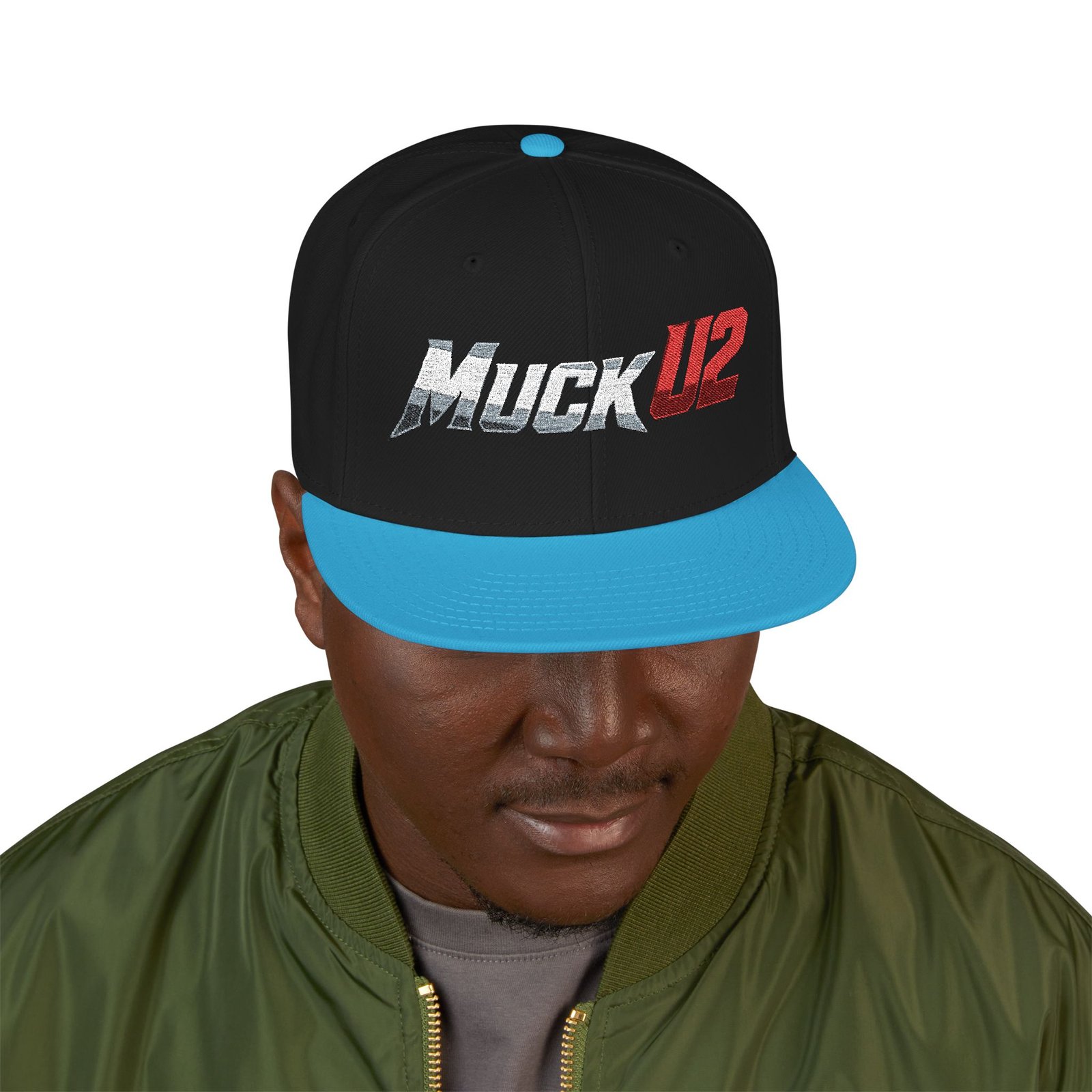 MuckU2 Snapback Poker Cap – Gradient Silver & Red Logo