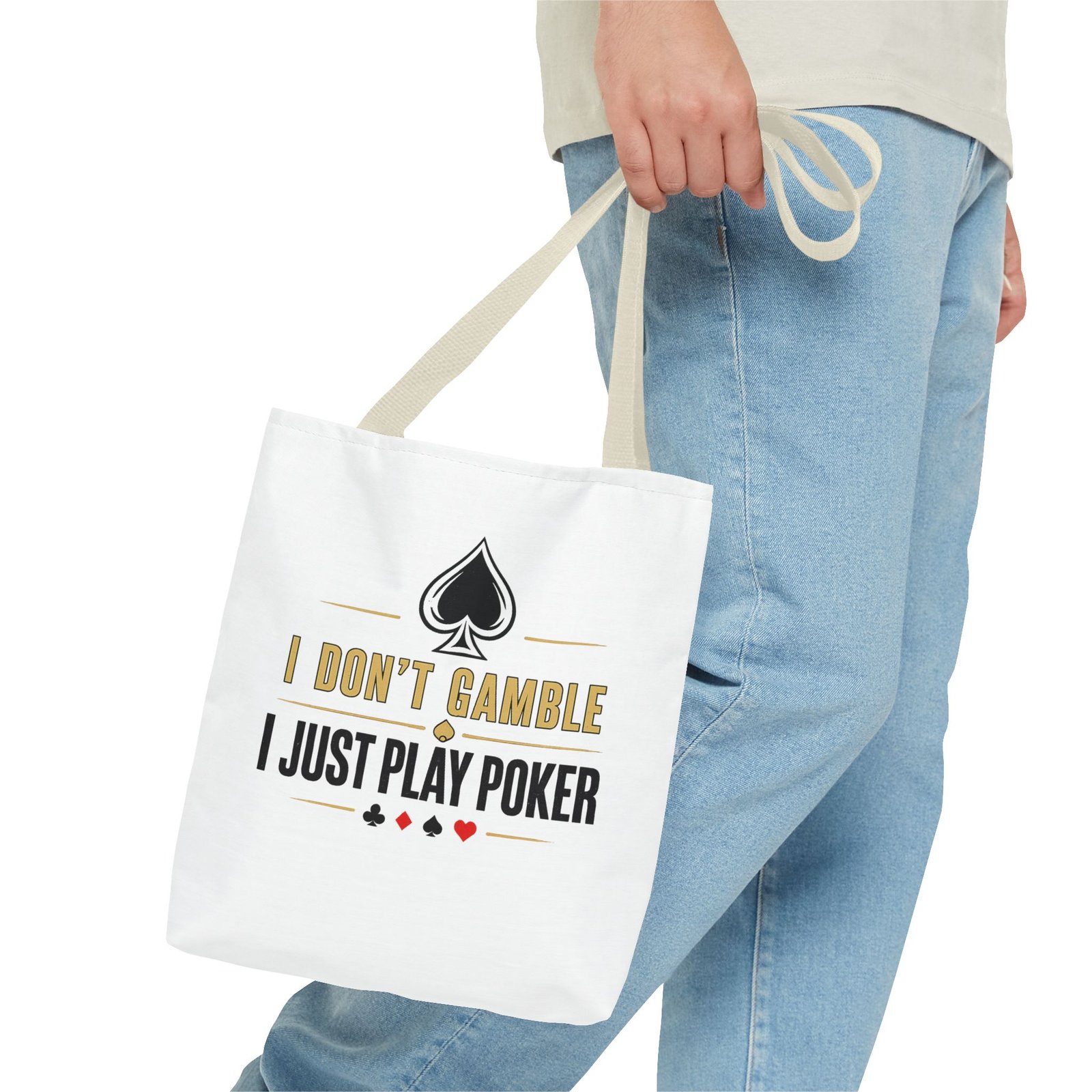 I Don’t Gamble, I Just Play Poker Tote Bag – Gold & Black Logo