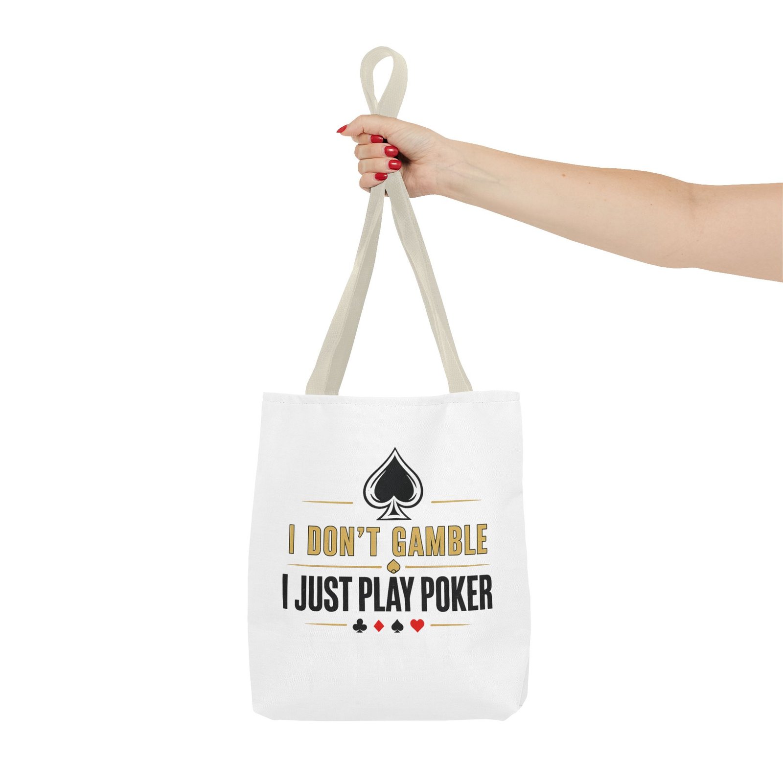 I Don’t Gamble, I Just Play Poker Tote Bag – Gold & Black Logo