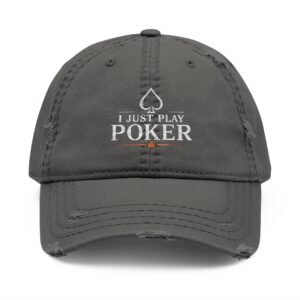 I Just Play Poker Distressed Dad Hat – White & Red Poker Logo