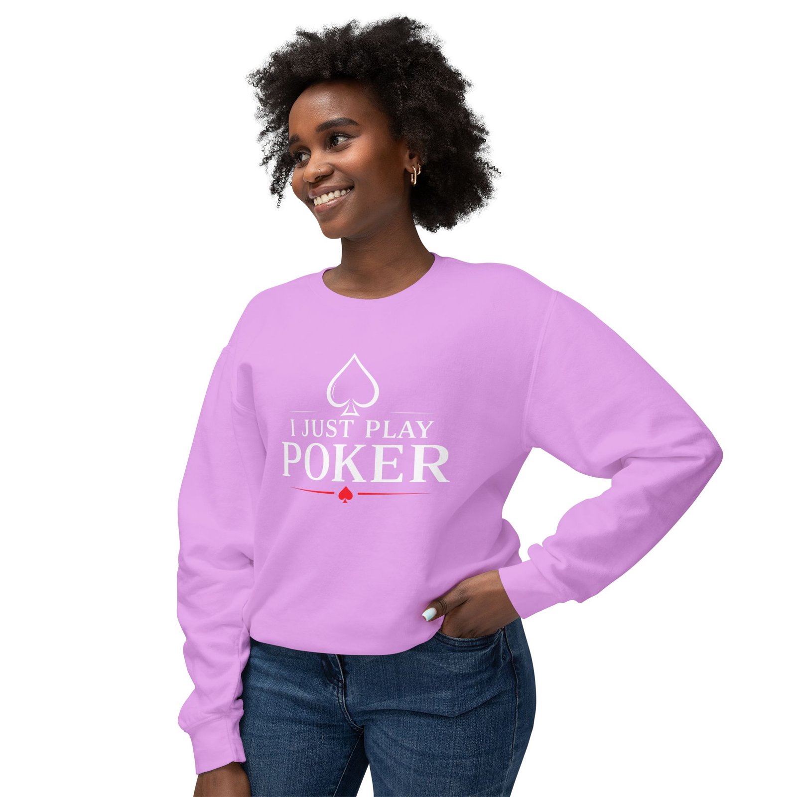 I Just Play Poker Crewneck Sweatshirt – White & Red Logo