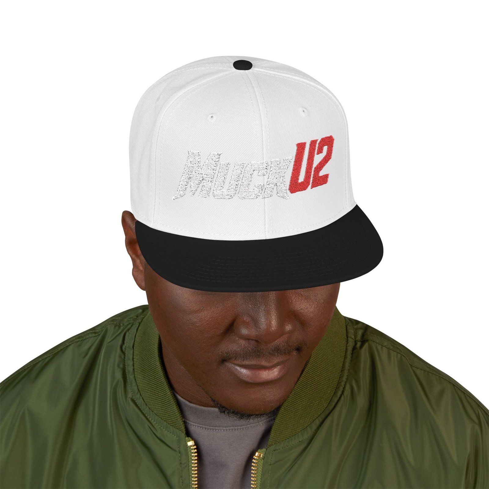 MuckU2 Snapback Poker Cap – White & Red Logo