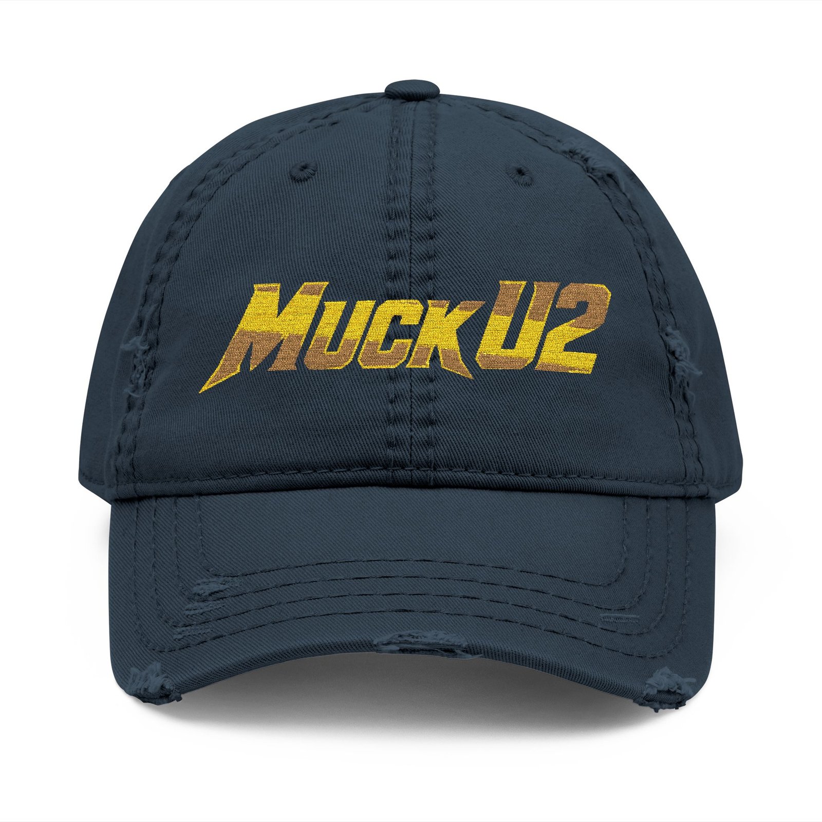 MuckU2 Distressed Dad Hat – Gold Embroidered Poker Cap