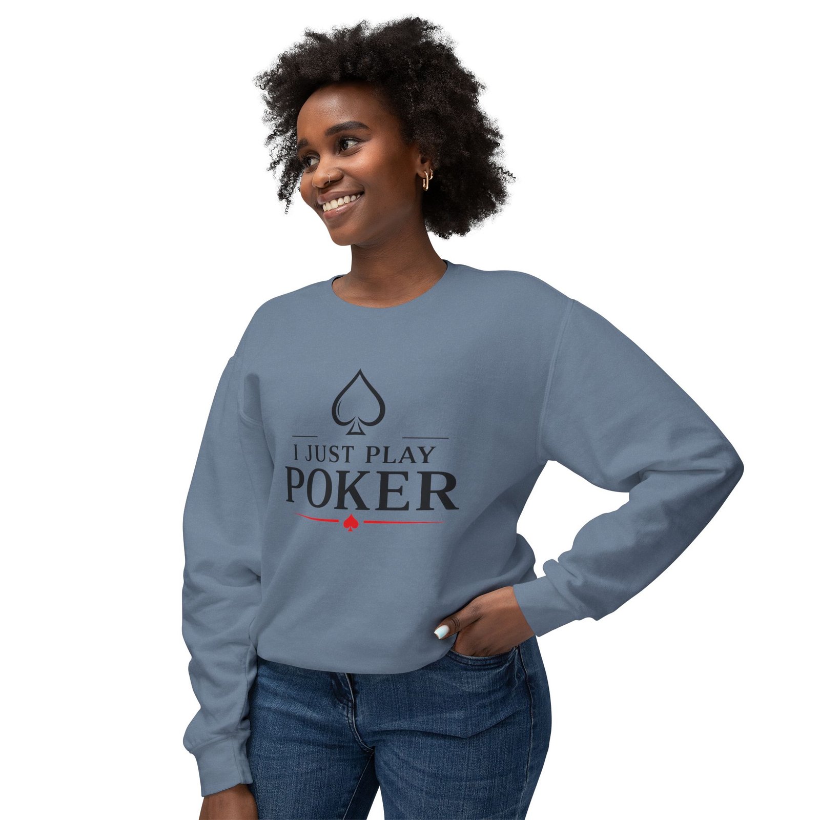 I Just Play Poker Crewneck Sweatshirt – Black & Red Logo