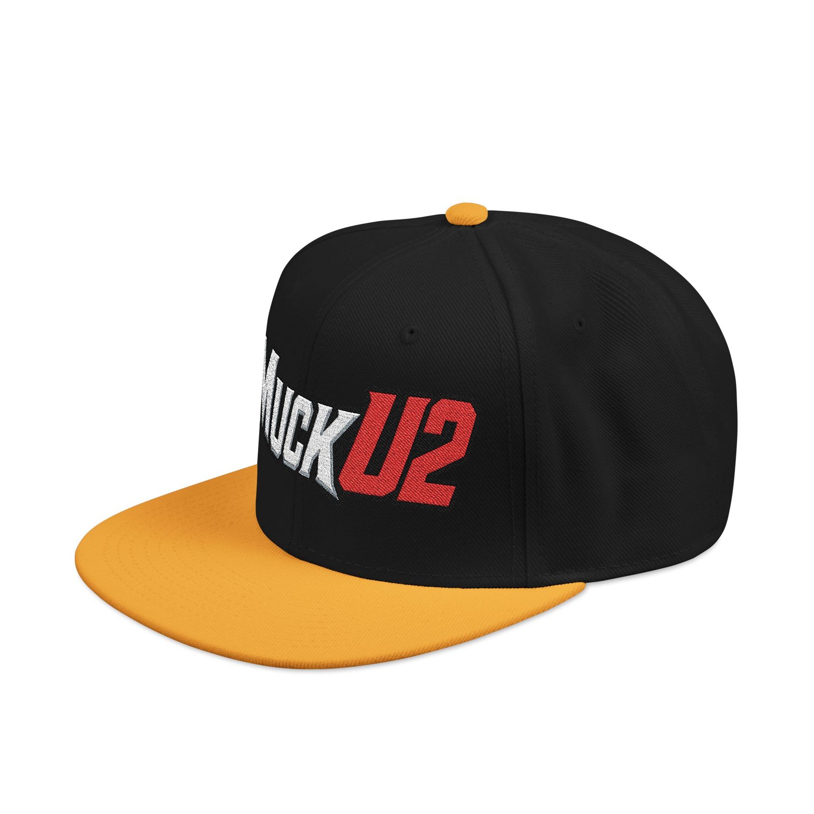 MuckU2 Snapback Poker Cap – White & Red Embroidered Logo