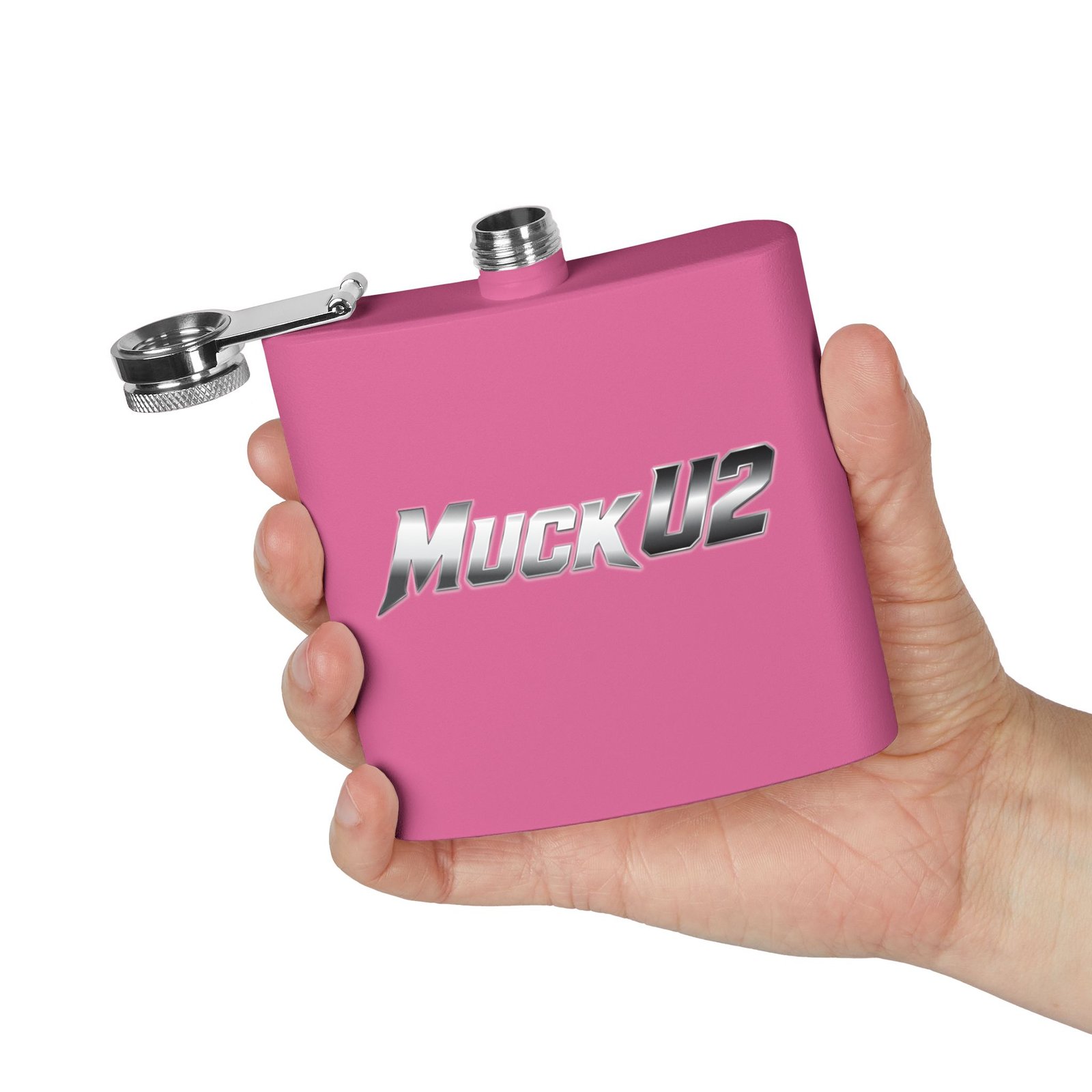 MuckU2 Flask – Silver & Red Logo Poker Flask