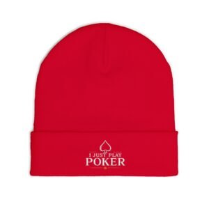I Just Play Poker Beanie – White & Red Logo