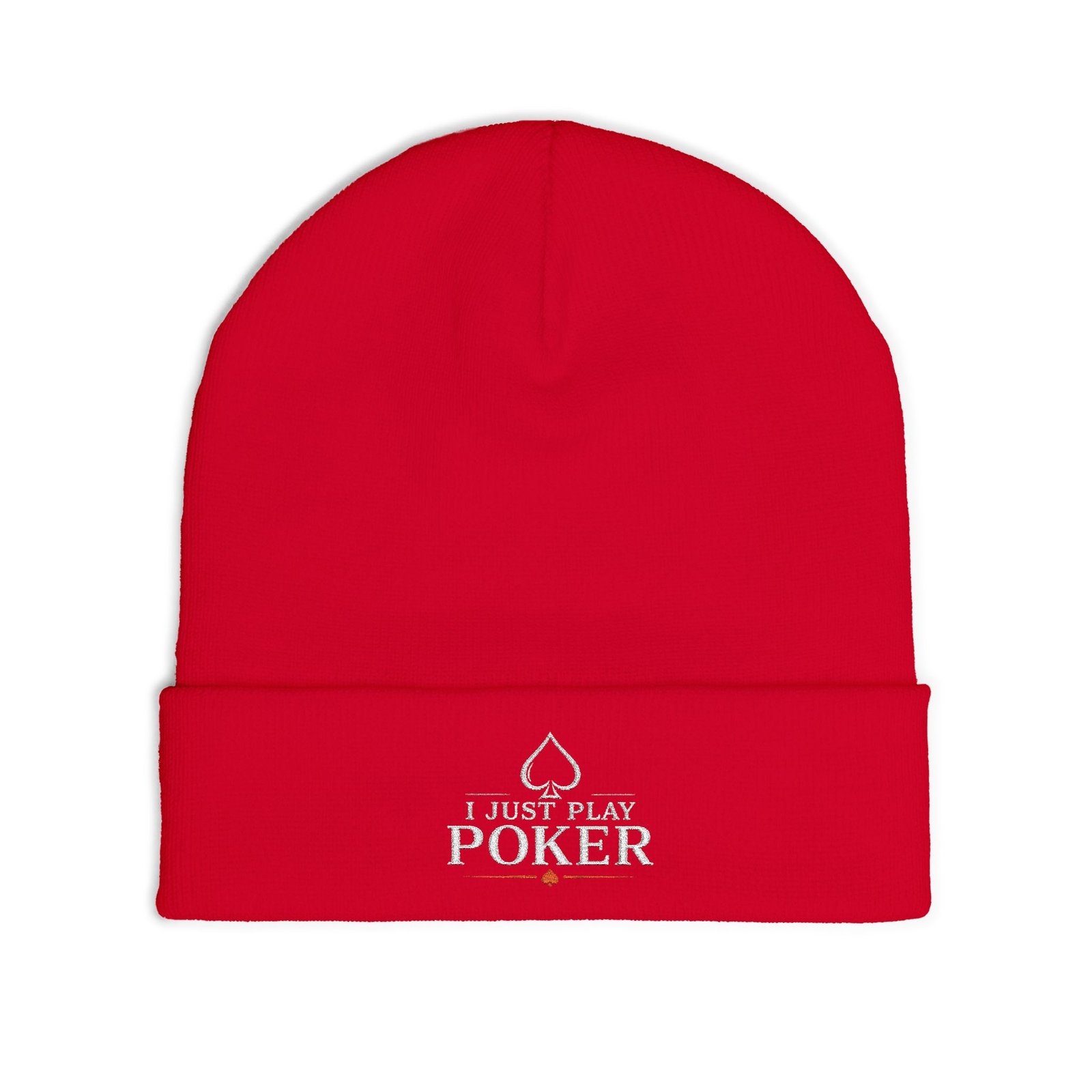 I Just Play Poker Beanie – White & Red Logo