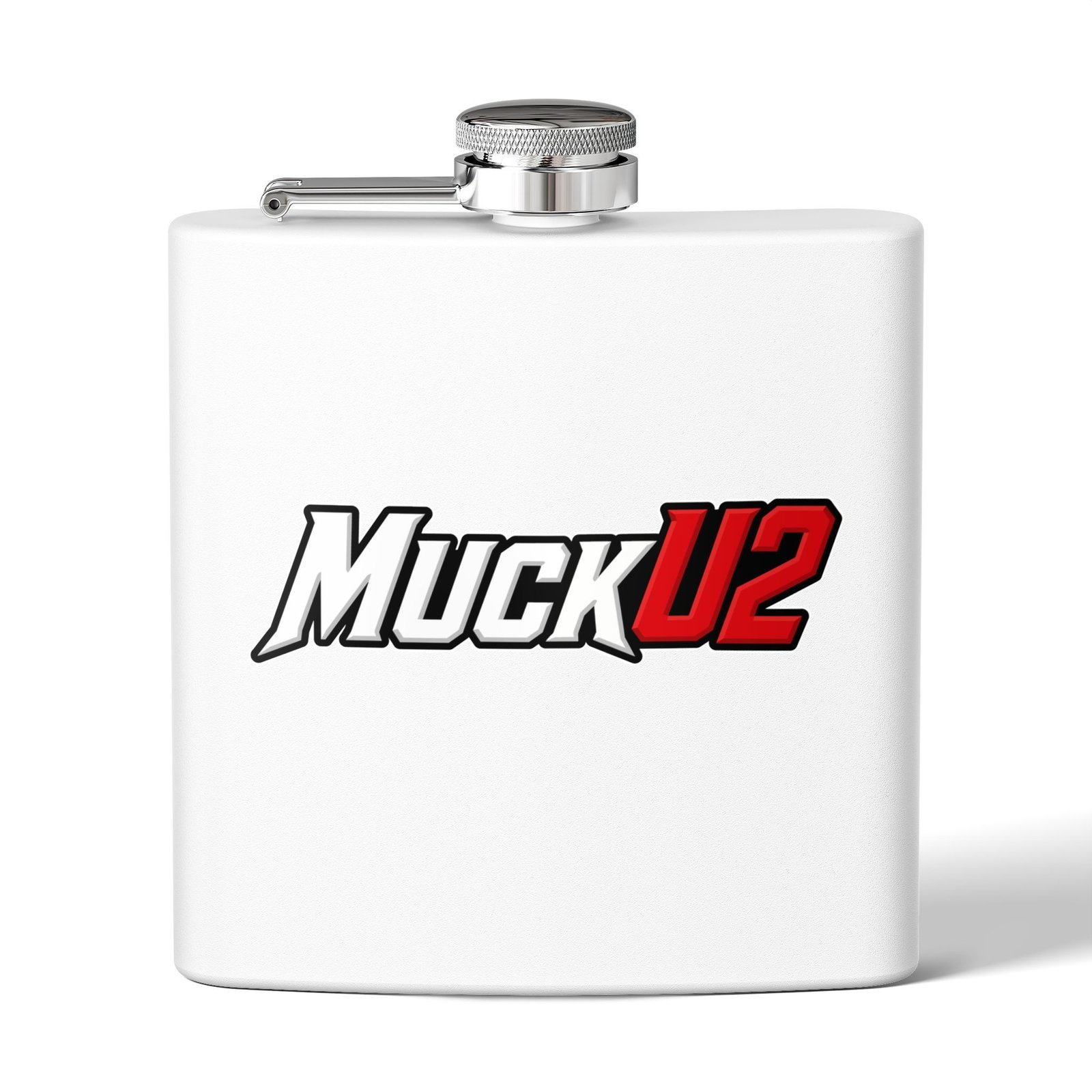 MuckU2 Flask – White & Red Logo Poker Flask
