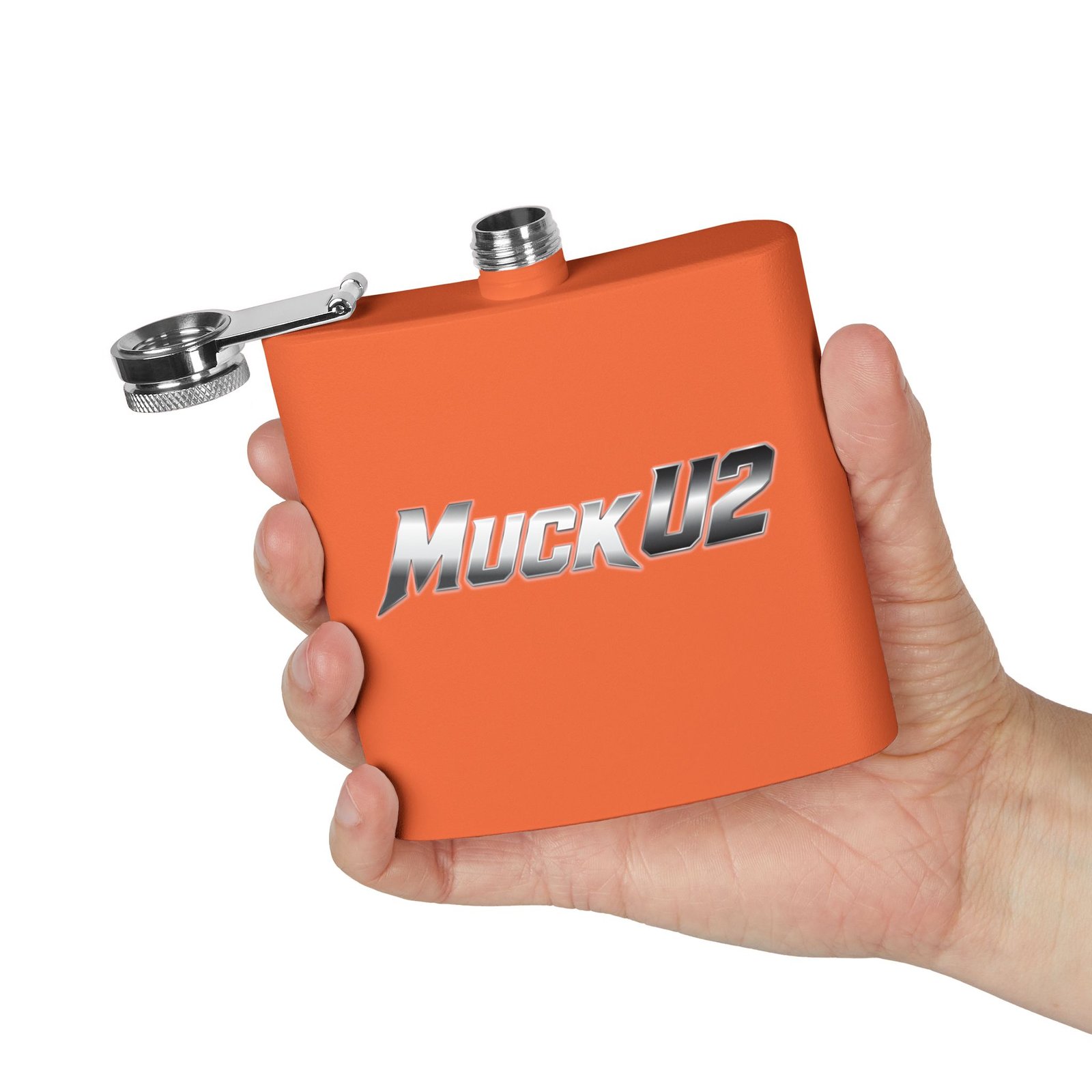 MuckU2 Flask – Silver & Red Logo Poker Flask