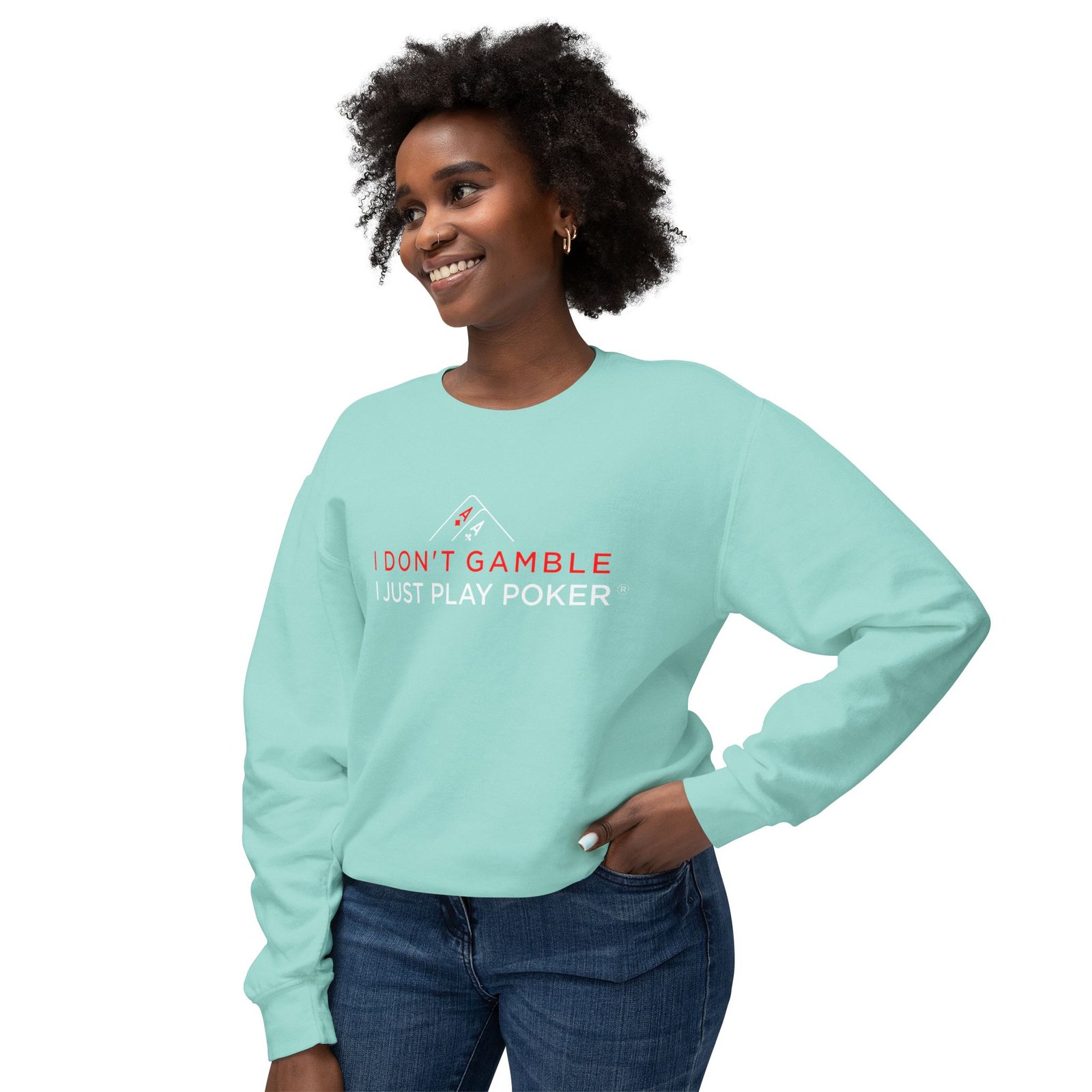 I Don’t Gamble, I Just Play Poker Sweatshirt – Red & White Print