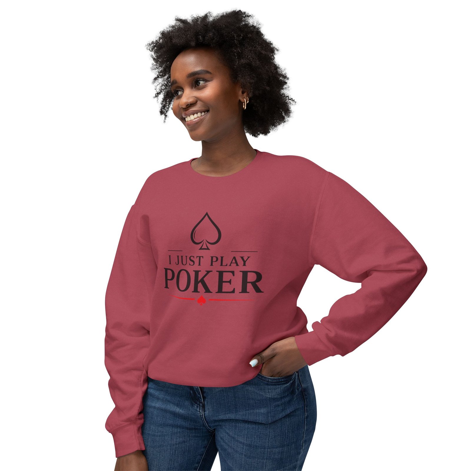 I Just Play Poker Crewneck Sweatshirt – Black & Red Logo