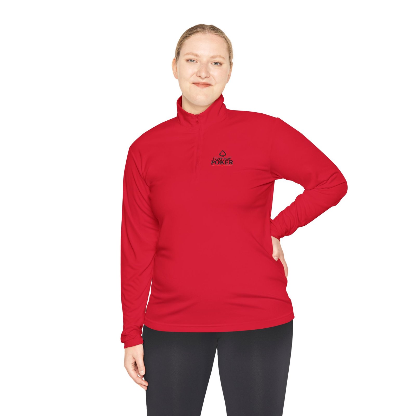 I Just Play Poker Quarter-Zip Pullover – Black & Red Poker Logo