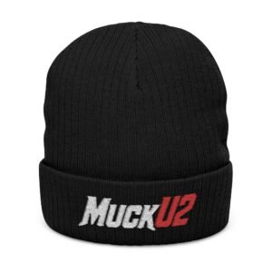 MuckU2 Beanie – White & Red Embroidered Poker Winter Hat
