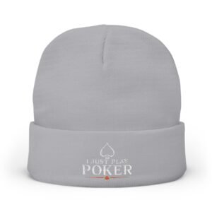 I Just Play Poker Beanie – White & Red Logo