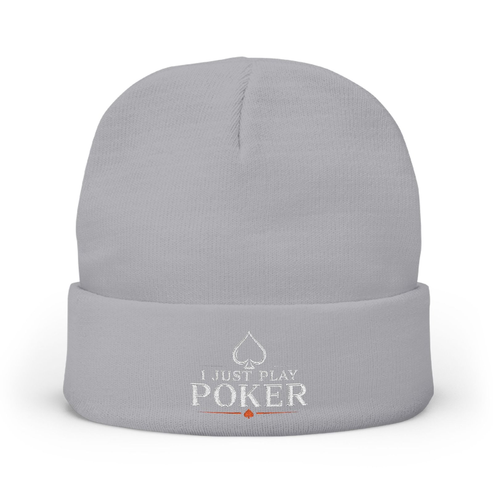 I Just Play Poker Beanie – White & Red Logo