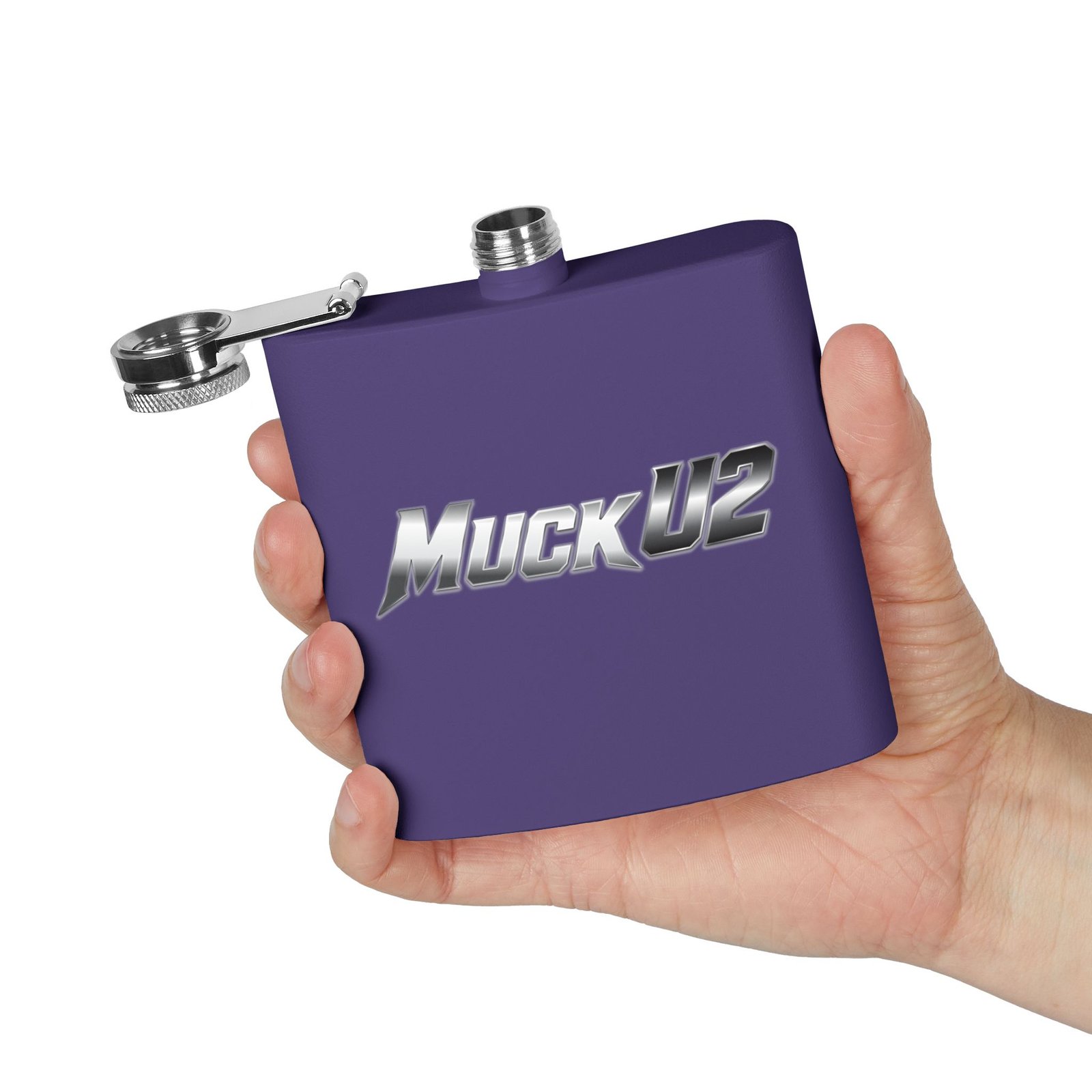 MuckU2 Flask – Silver & Red Logo Poker Flask