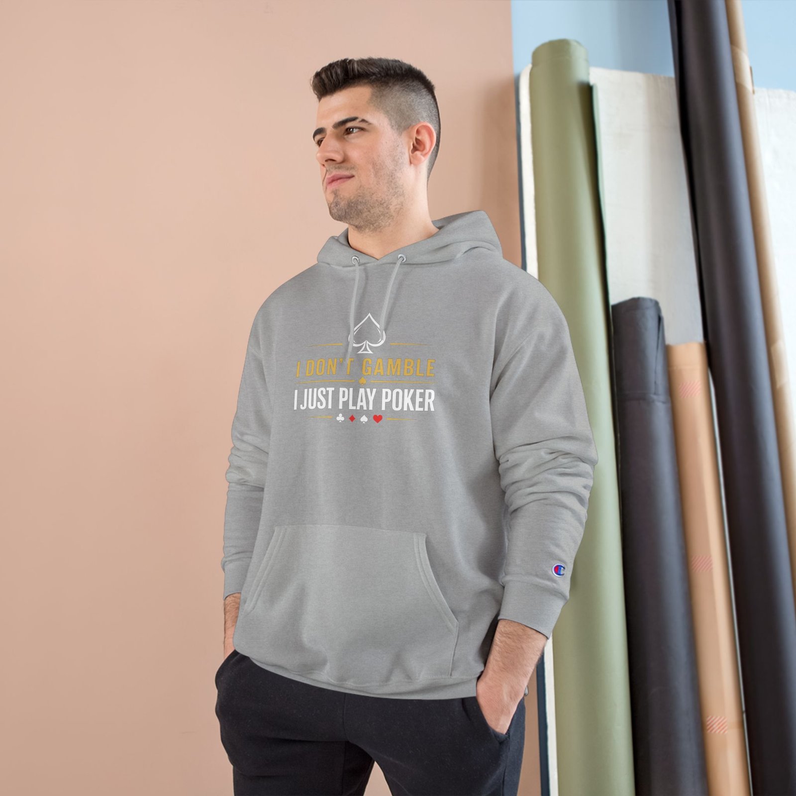 I Don’t Gamble, I Just Play Poker Hoodie – Gold & White Poker Logo