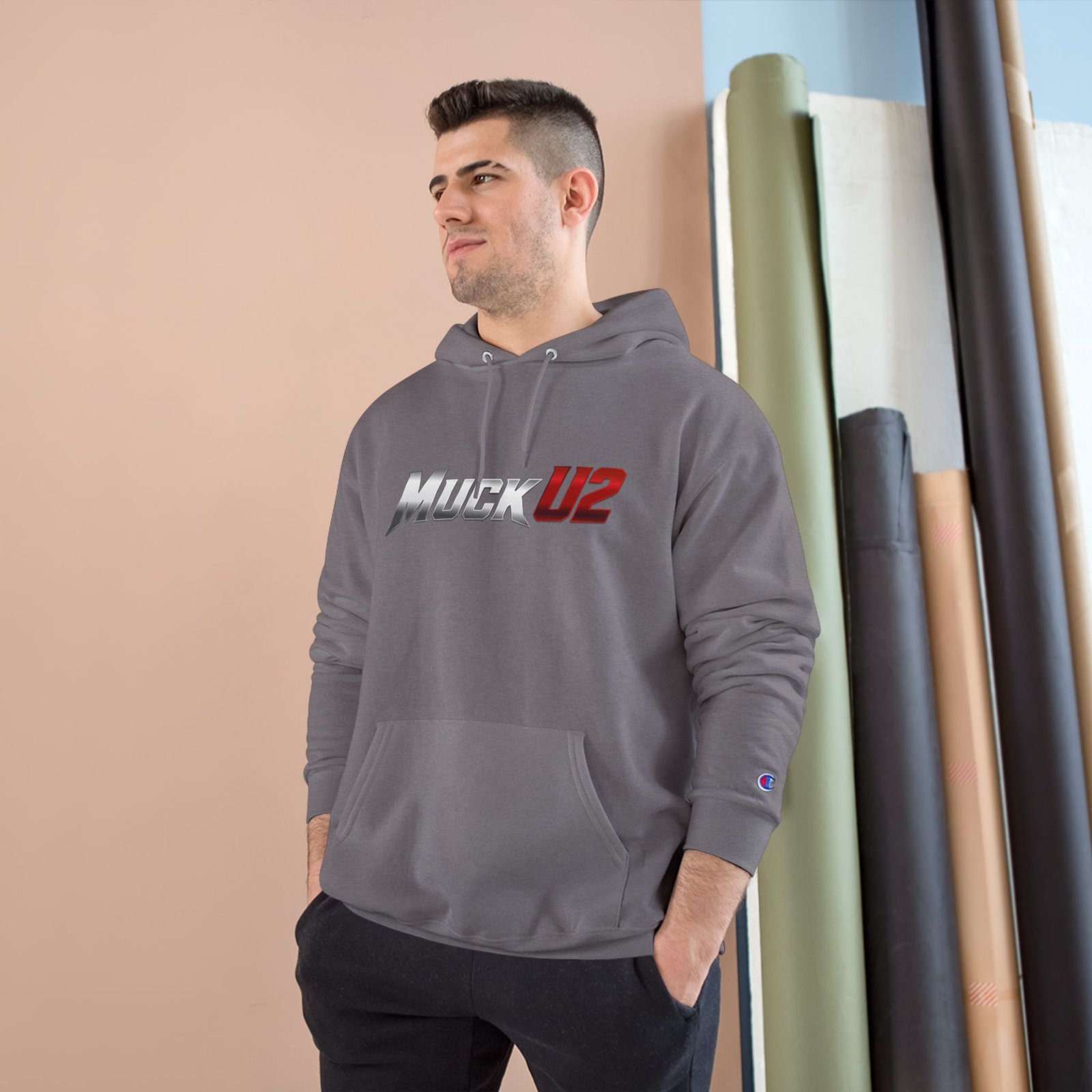 MuckU2 Hoodie – Silver & Red Logo Poker Pullover