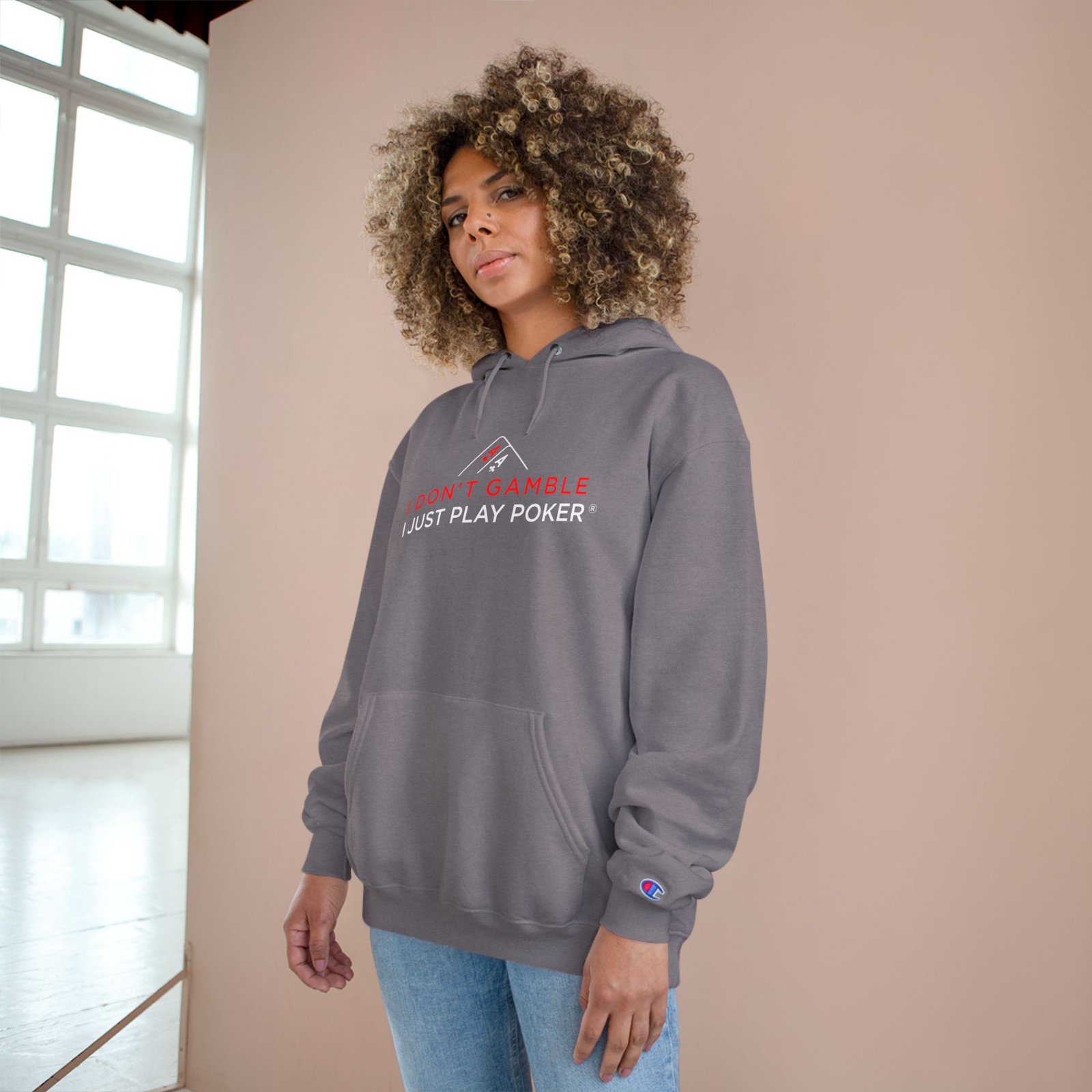 I Don’t Gamble, I Just Play Poker Hoodie – Red & White Logo