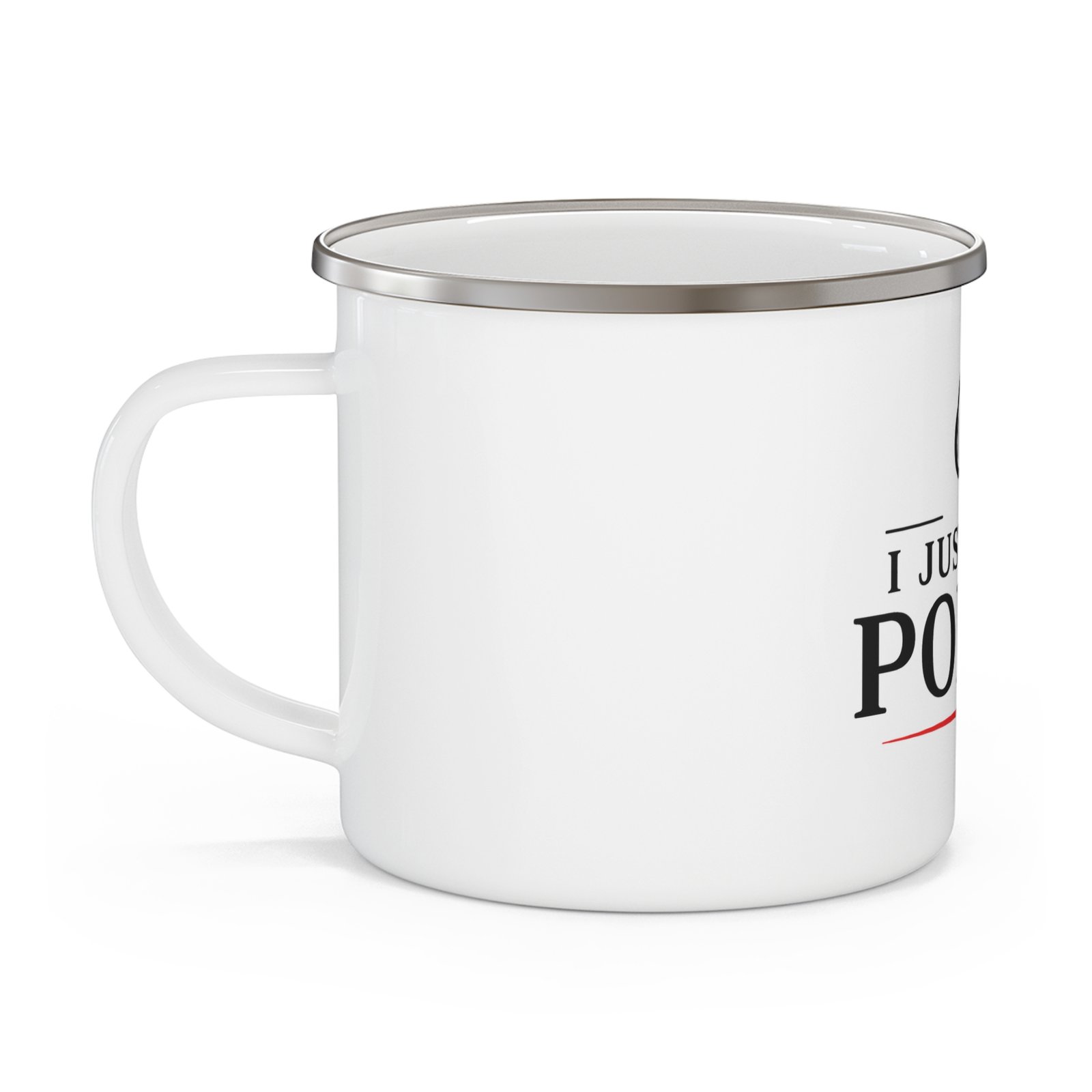 I Just Play Poker Enamel Mug – Black & Red Poker Logo
