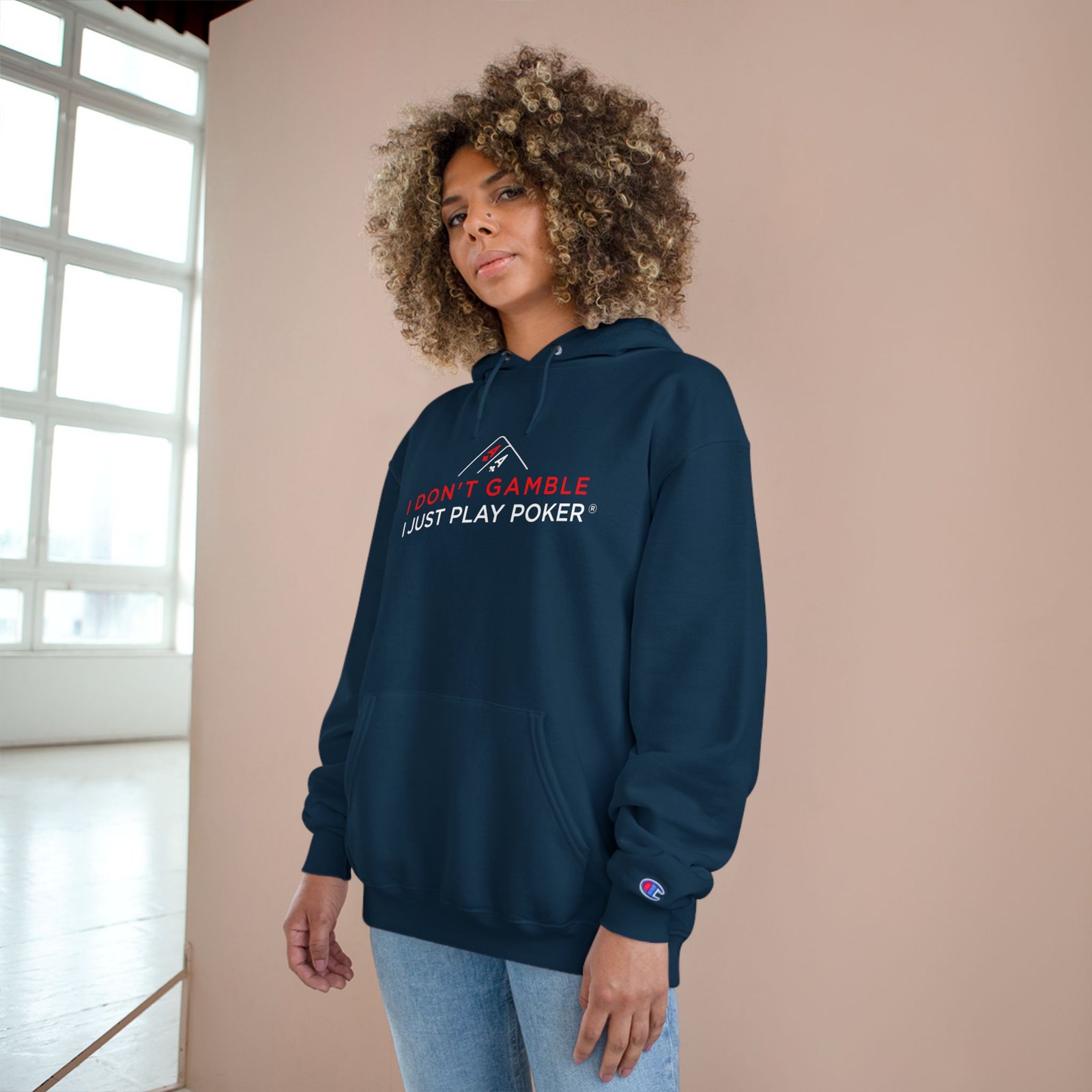 I Don’t Gamble, I Just Play Poker Hoodie – Red & White Logo